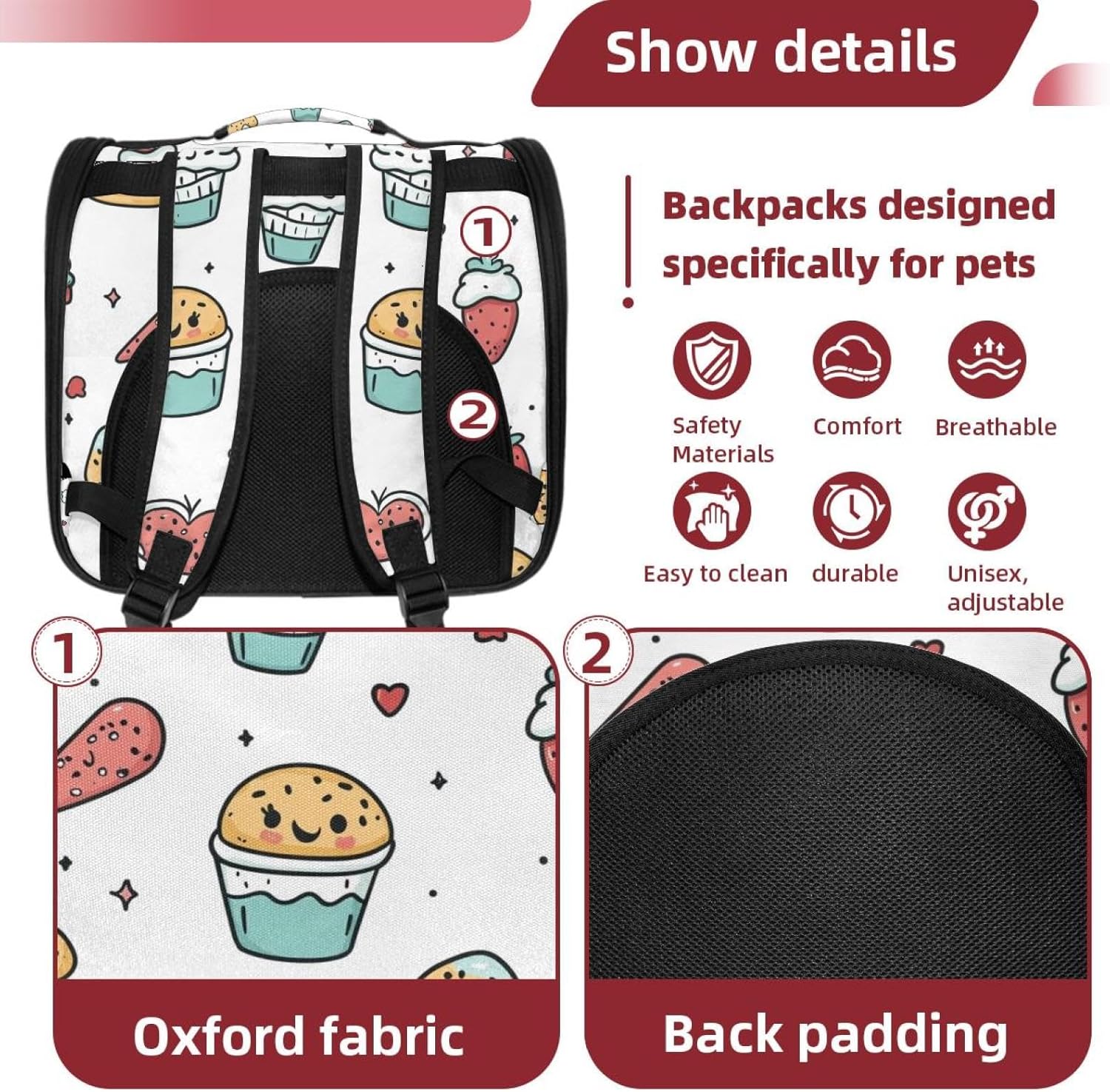 Dessert and Fast Food (3) Pet Carrier Airline Approved Soft Sided Portable Cozy Travel Pet Bag, Car Seat Safe Carrier for Cats and Dogs