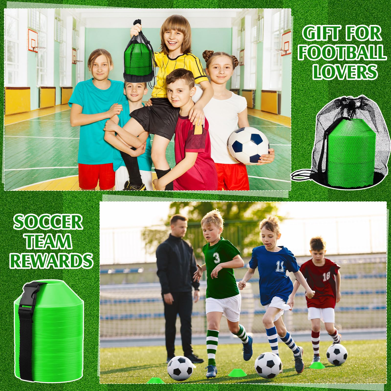 Hanaive 100 mini conos de fútbol para ejercicios de 5 pulgadas, conos deportivos de agilidad, conos de disco de agilidad con accesorios para entrenamiento de fútbol para niños (verde)
