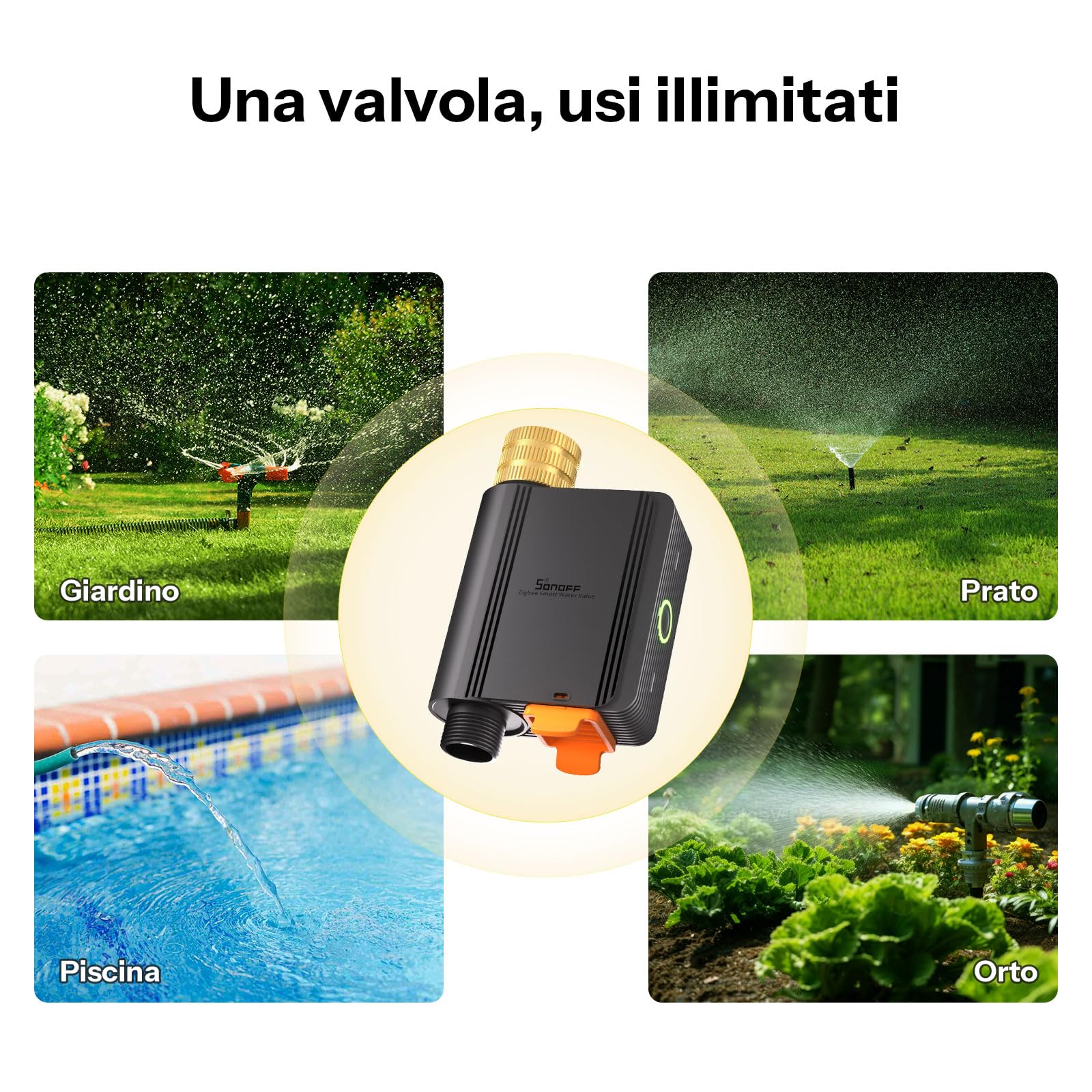 SONOFF SWV-ZFE Hydro ONE Zigbee Smart Timer per Irrigazione con Ingresso in Ottone, Timer per Irrigazione con Programmazione Adattata al Meteo e Misuratore di Flusso per Giardino e Prato, Compatibile