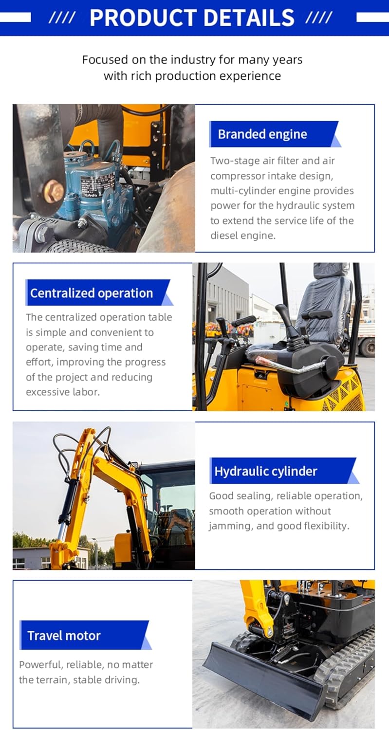 Customizable 1.6/1.8/2 Ton Mini Excavator with Narrow Frame Design for Tight Space Landscaping Garden Work Trenching Utility Projects and Small Construction Jobs with Smooth Hydraulic Control