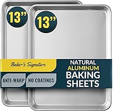 Baker’s Signature 13" x 9" Aluminum Cookie Sheets for Baking Set of 2, Quarter Baking Sheet Pans - Anti-Warp, Reinforced Encapsulated Steel Rim, Easy to Clean