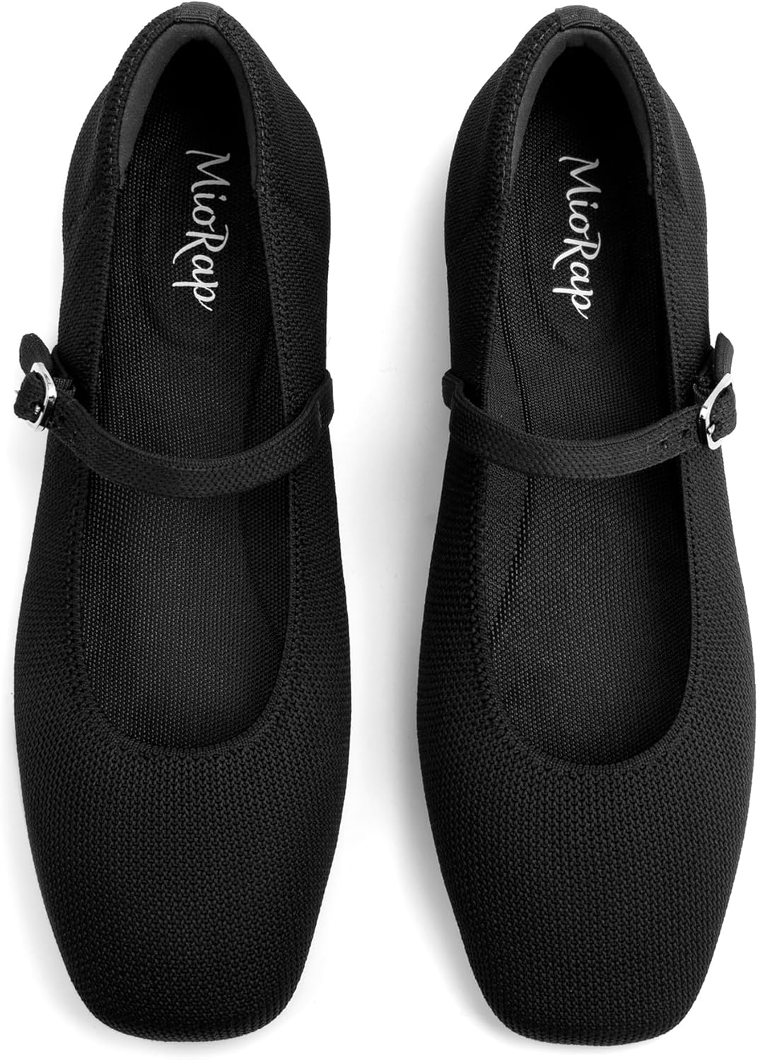 Square Toe Mary Jane Flats for Women Dressy Comfortable Knit Ballet Flat Adjustable...