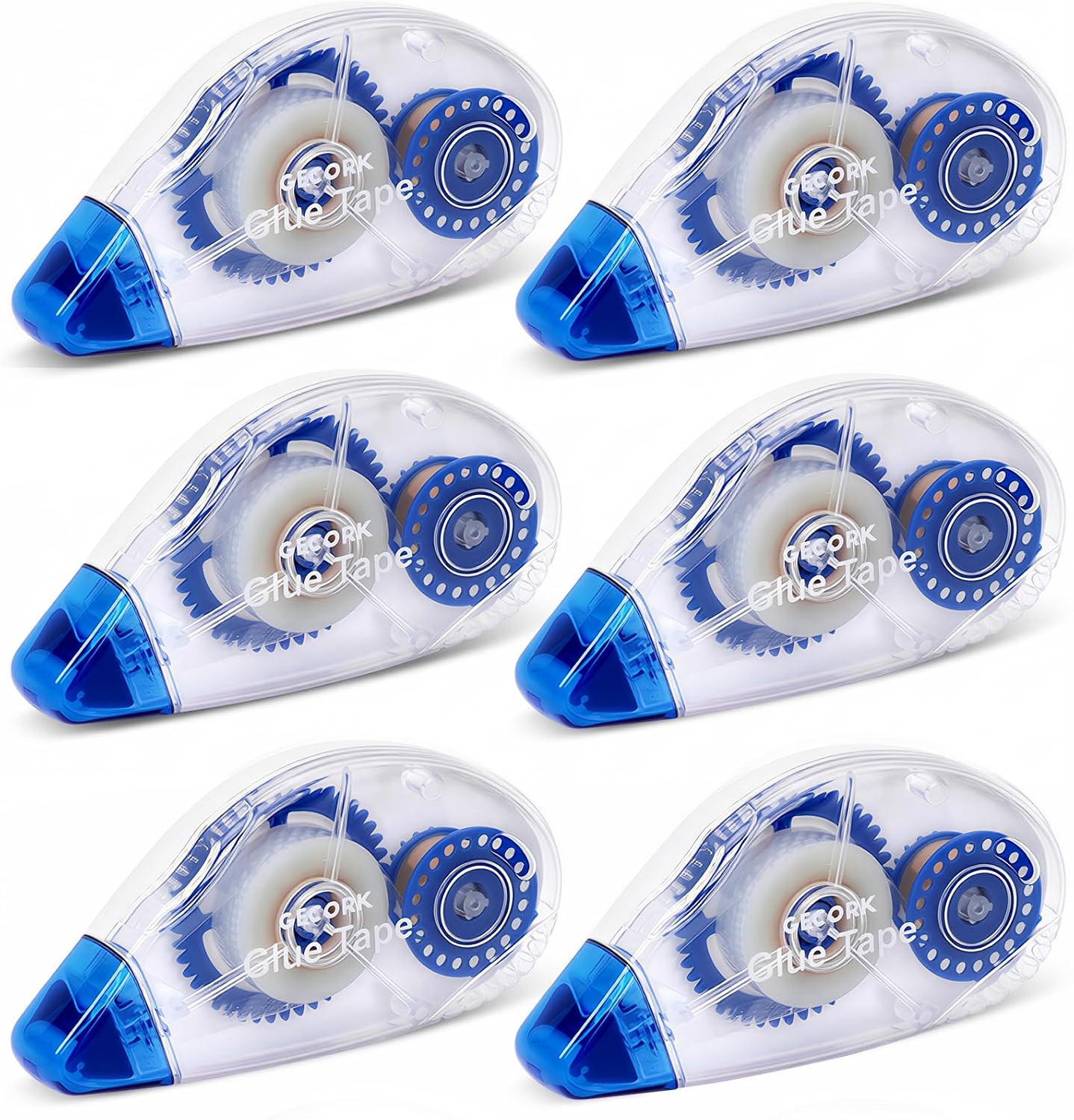 Gecork 6 Pack Double Sided Glue Tape Roller, Strong Adhesive Scrapbook Tape, Quick Dry for Scrapbooking, Junk Journal, Office, School, Art & Craft Supplies, 0.3in x 26ft, Blue Shell