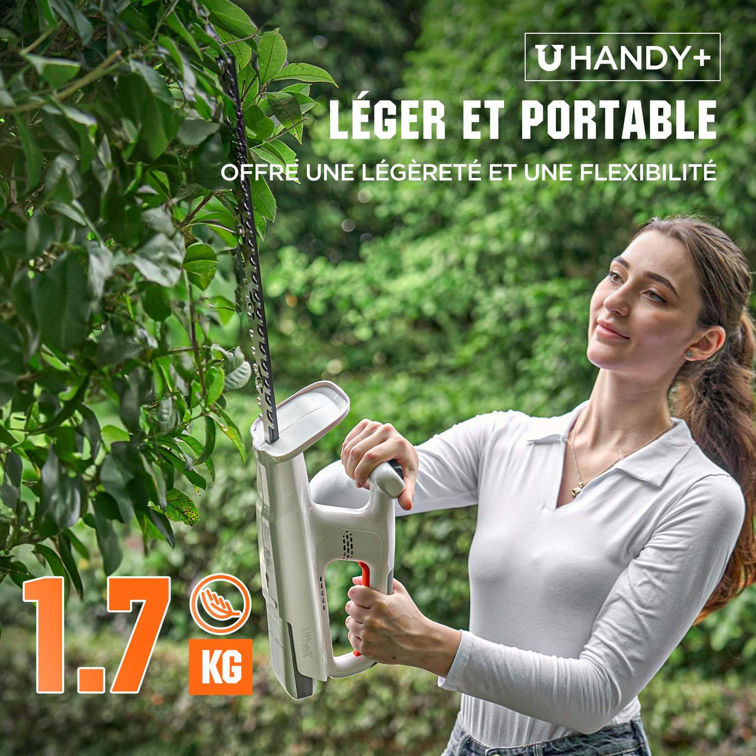 Litheli 20V Taille-haie à Batterie, avec Batterie 2,0 Ah. Poignée Ergonomique, Lame de 45 cm pour Les travaux de Taille légers, Poids léger de 2,3 kg.