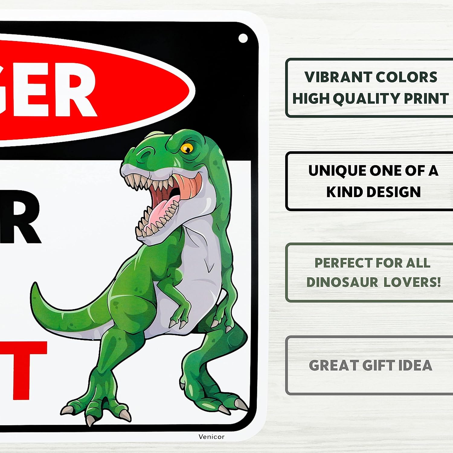 Venicor Dinosaur Sign - 8 x 12 Inches - Aluminum - Dinosaur Room Decor for Boys - Dinosaur Decor Boys Room - T Rex Dinosaur Bedroom Decor for Boys Kids Decorations Lover Gifts Wall Art Poster Stuff image 3