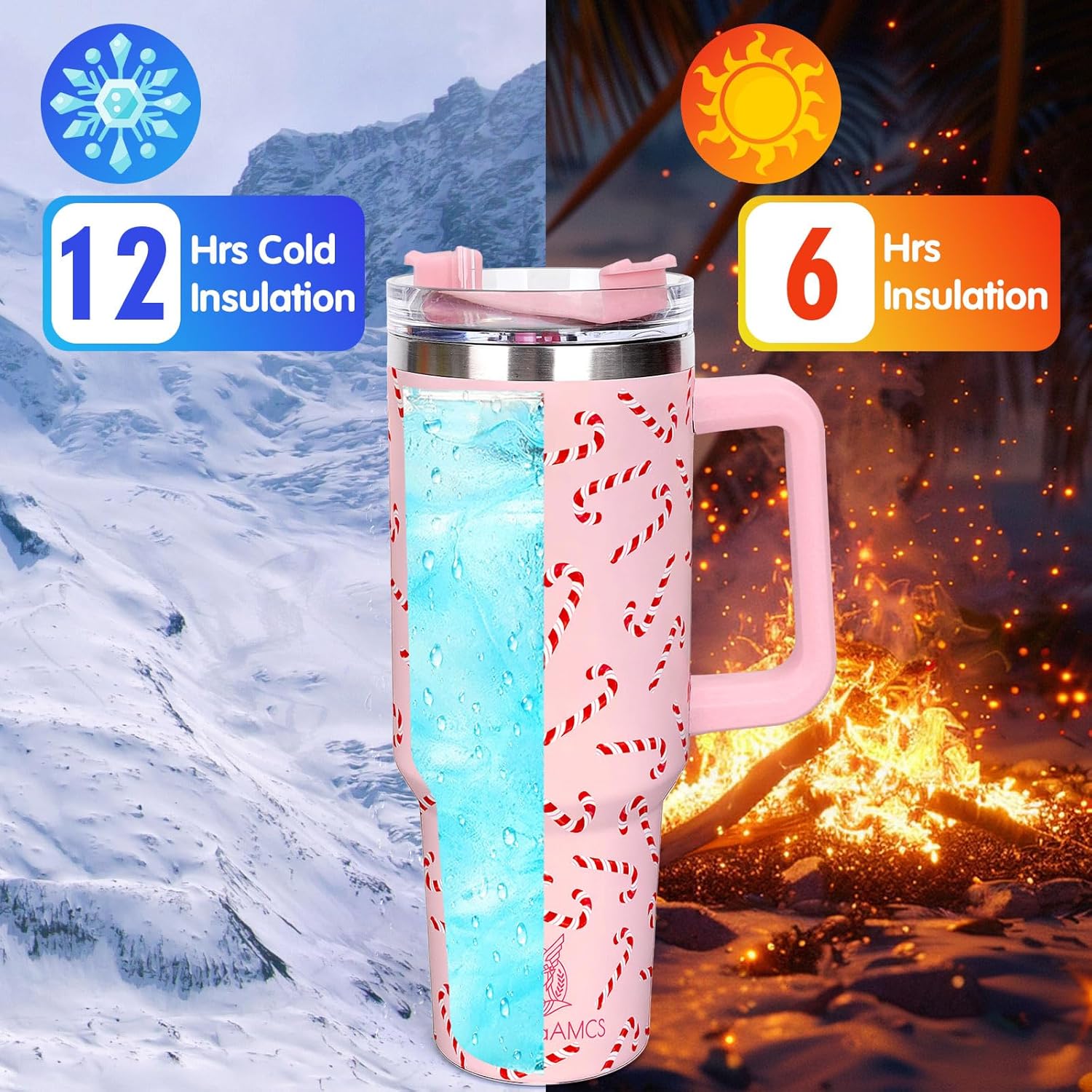 JarThenaAMCS 40oz Christmas Candy Tumbler with Handle Straw and Lid Candy Cane Pink Travel Tumbler Coffee Cup for Women Xmas Holiday Party Home Office - Image 4