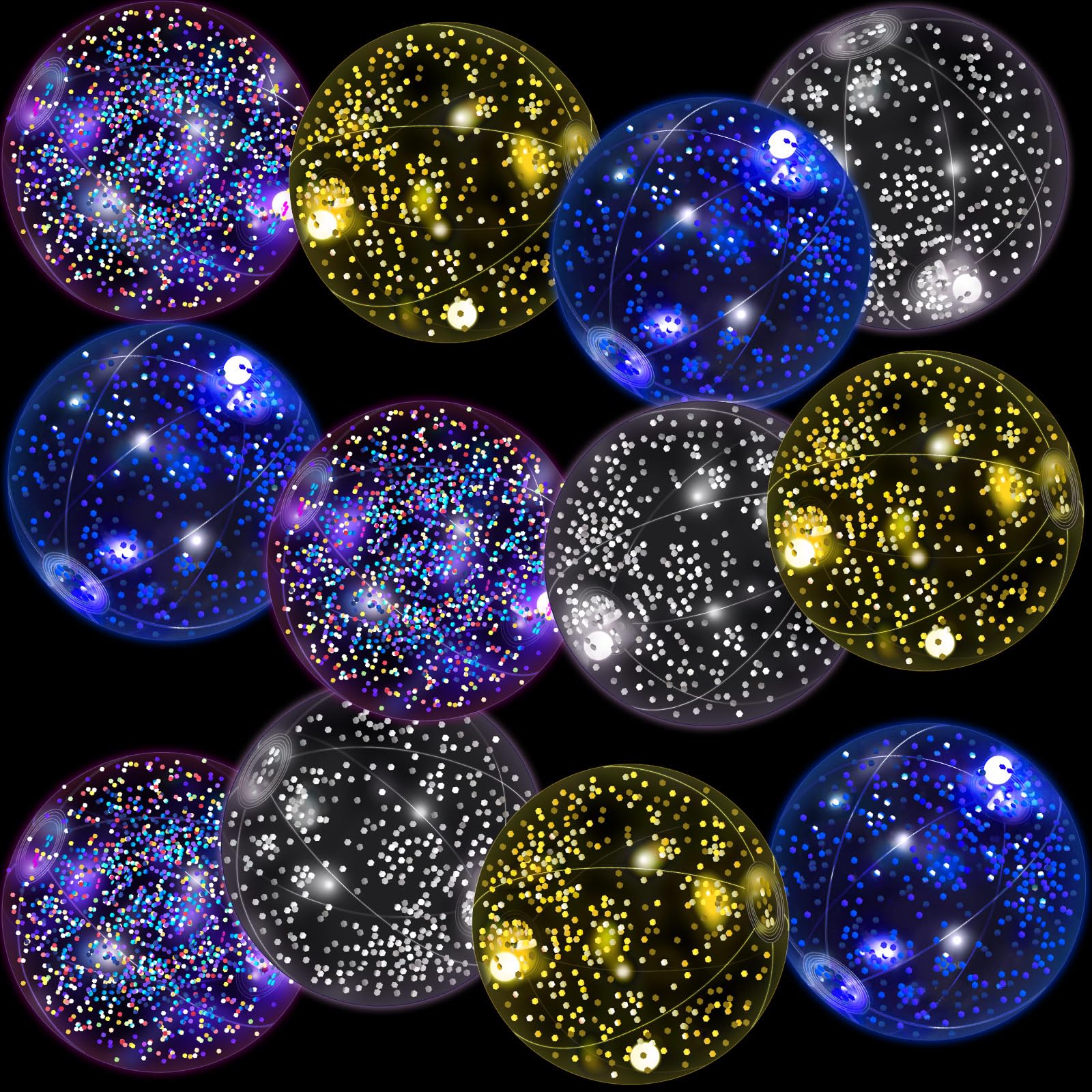 Lot de 12 ballons de plage phosphorescents à LED de 30,5 cm - Jumbo confettis - Ballons gonflables à paillettes - Pour fête, piscine, été