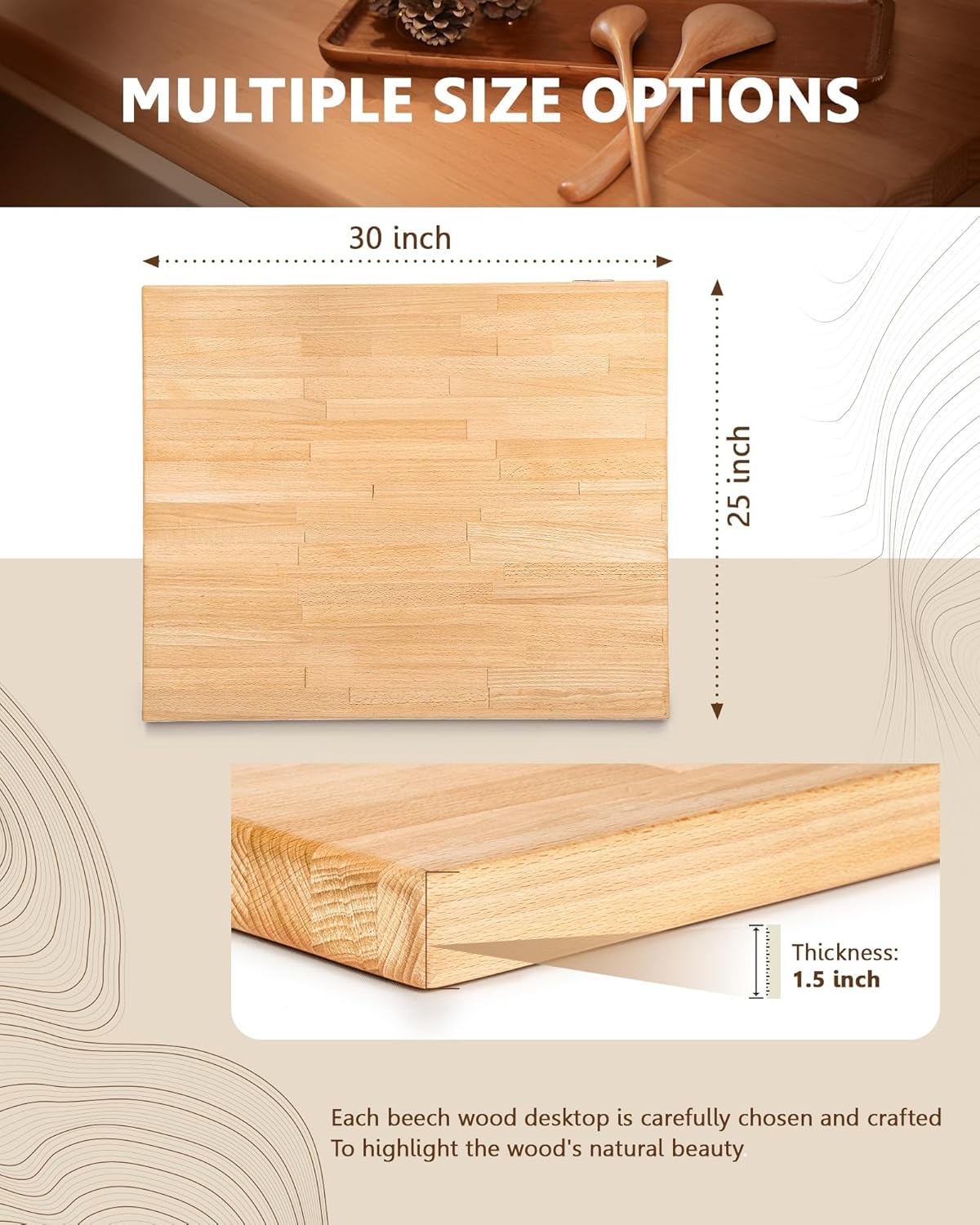 Beech Countertop & Cat Litter Box Enclosure,1.5'' Thick Waterproof Table Top, Used as Cutting Board, Office Desk Tops,Cat Litter Box Cabinet for Convenient Entry, Use As Side Table or Nightstand