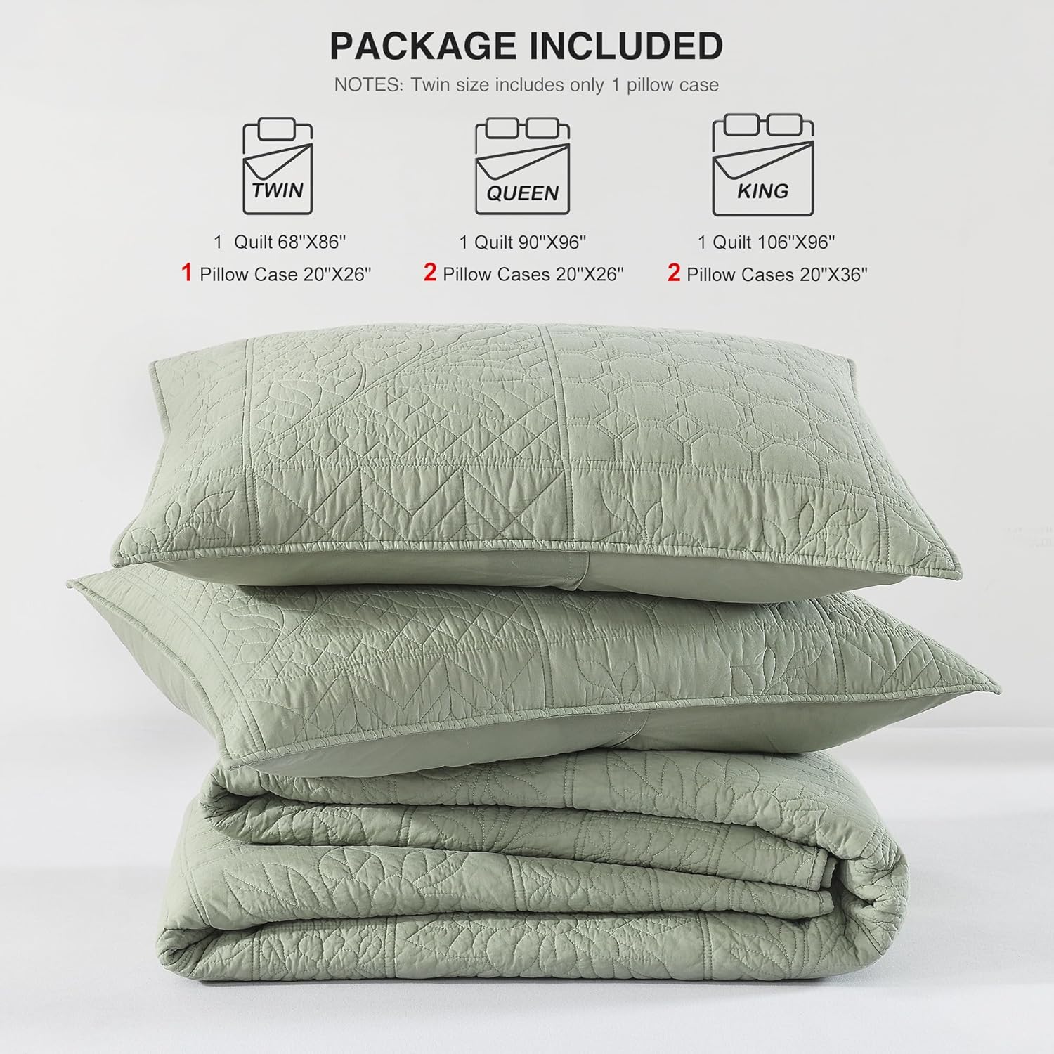 HORIMOTE HOME 100% Cotton Quilt Patchwork Queen Size, Sage Green Farmhouse Cotton Bedspread Coverlet, Pre-Washed Soft Breathable Lightweight All Season Bedding Set with 2 Pillowcases