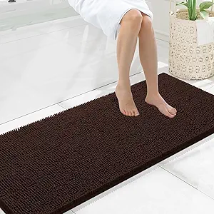 Smiry Luxury Chenille Bathroom Rugs 59x20, Extra Soft and Absorbent Shaggy Bath Mat, Machine Washable, Non-Slip Plush Carpet Runner for Tub, Shower, and Floor, Home Decor Accessories, Brown