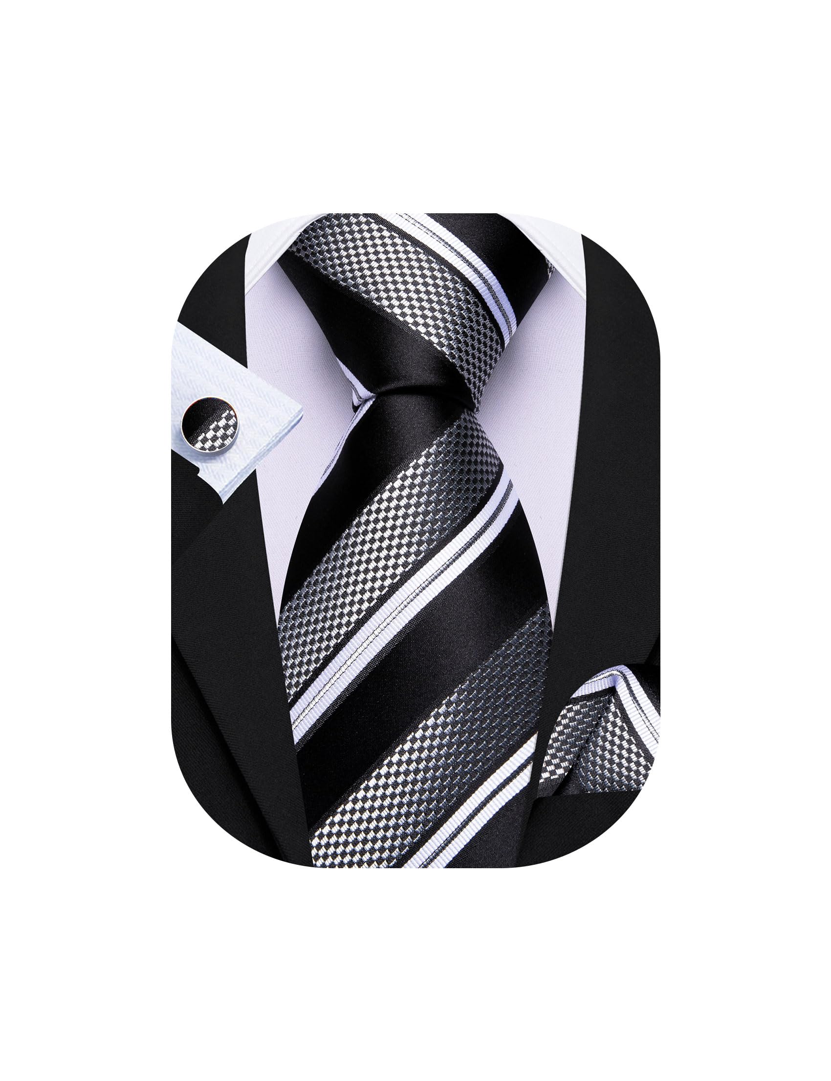 Barry.Wang Mens Tie Set Plaid Check Stripe Neckties Pocket Square Cufflinks | Woven Classic,Formal/Casual Men's Necktie,Luxury,Business,Wedding,Party,Prom,Graduation