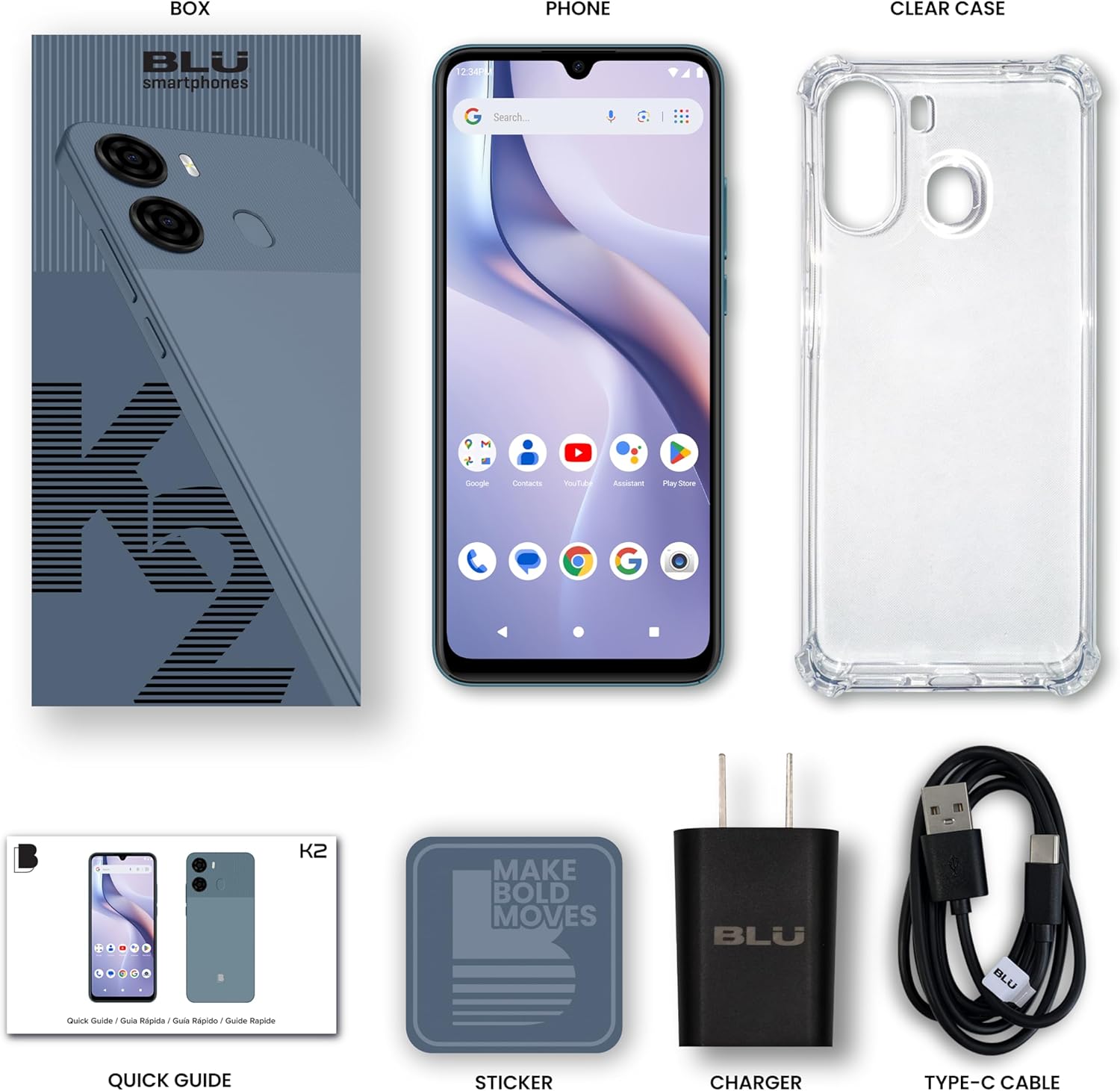 Blu K2 | Unlocked | 6.88” Hd+ Display | 13Mp Main Camera + 8...