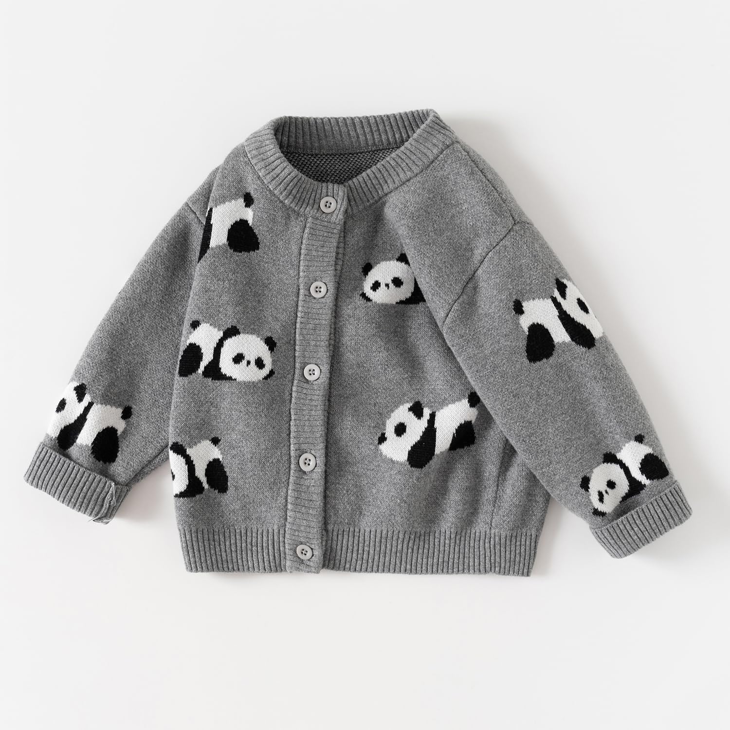 Cute Panda Pattern Knit Cardigan Sweater for Girls Boys, Coat Long Sleeve Cardigan for Baby Toddler Kids Tops