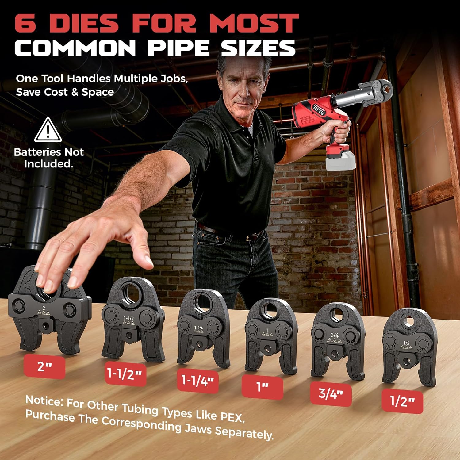 Ecarke Pro Press Tool Compatible with Milwaukee 18V battery, Cordless Plumbing Pipe Press Tool Kit for 1/2" to 2" Copper Pipe and Stainless Steel Pipes, 360° Rotation, 6 Pro Press Jaws, No Battery