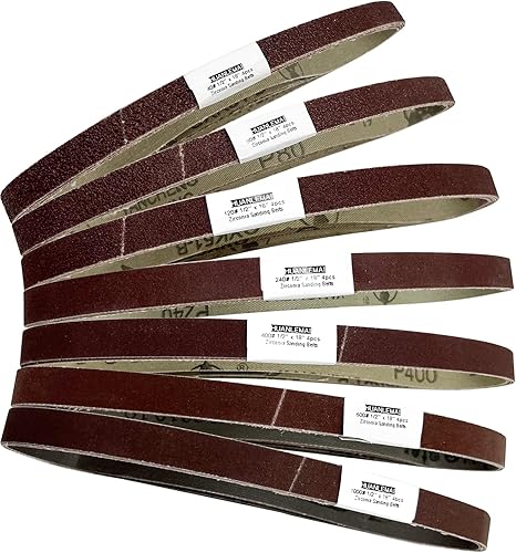 Juego de 28 correas de lijado de 1/2 x 18 pulgadas, 4 de cada uno de 40 80 120 240 400 600 1000, correas de repuesto para lijadora de cinta de