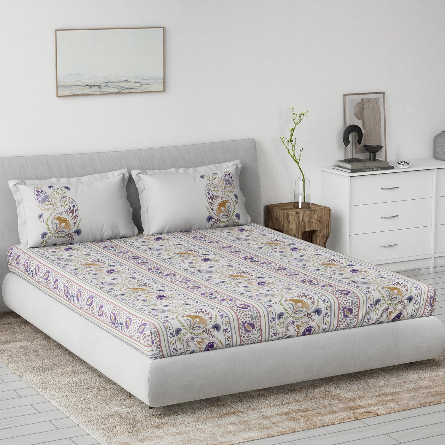 DDECOR Live beautiful Cotton Queen Bed Sheet Set with 2 Pillow Covers (229 CM X 274 CM, Purple) Digital Print Global Ethnic 145TC GSM-image-45