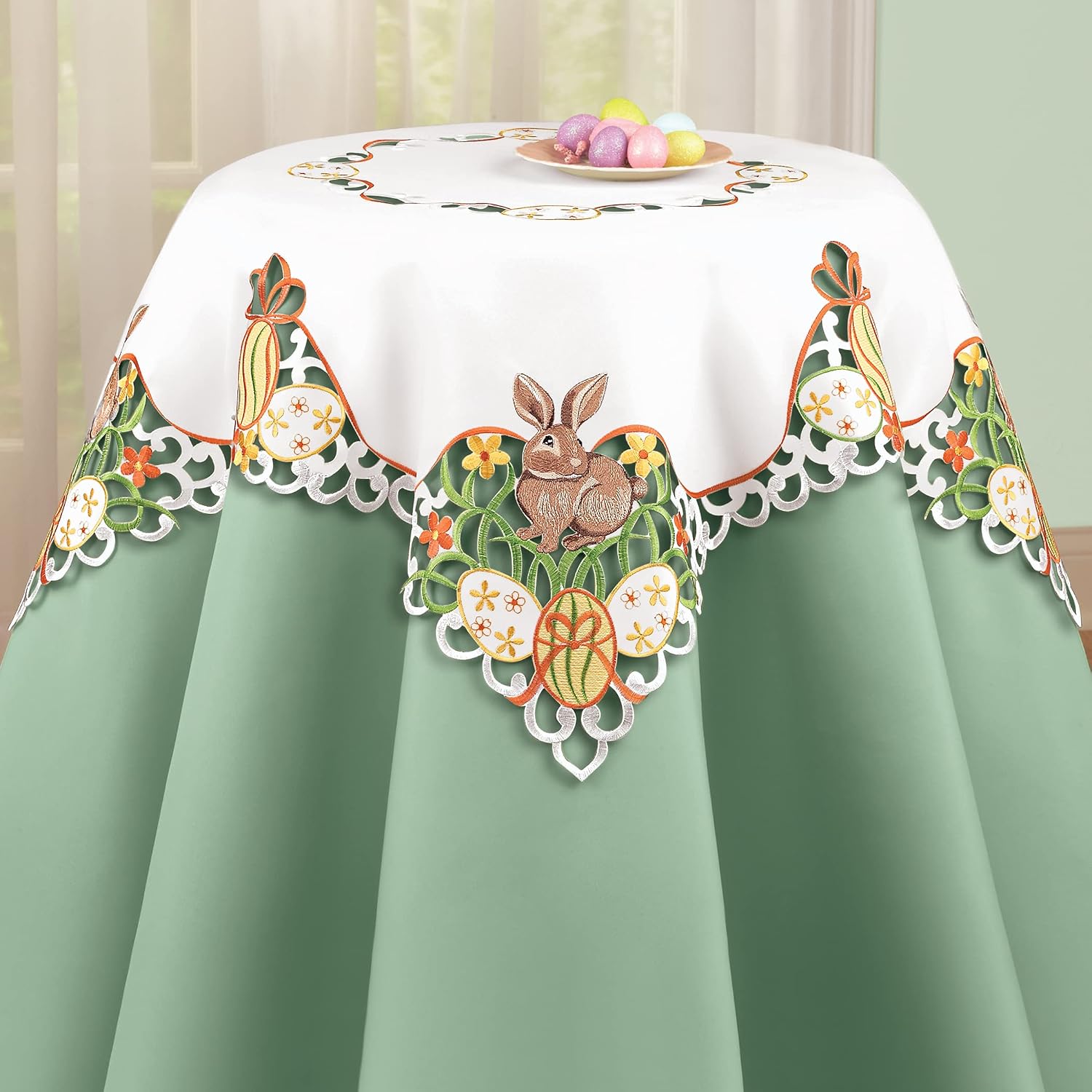 Collections Etc Easter Bunny and Eggs Table Linens Square