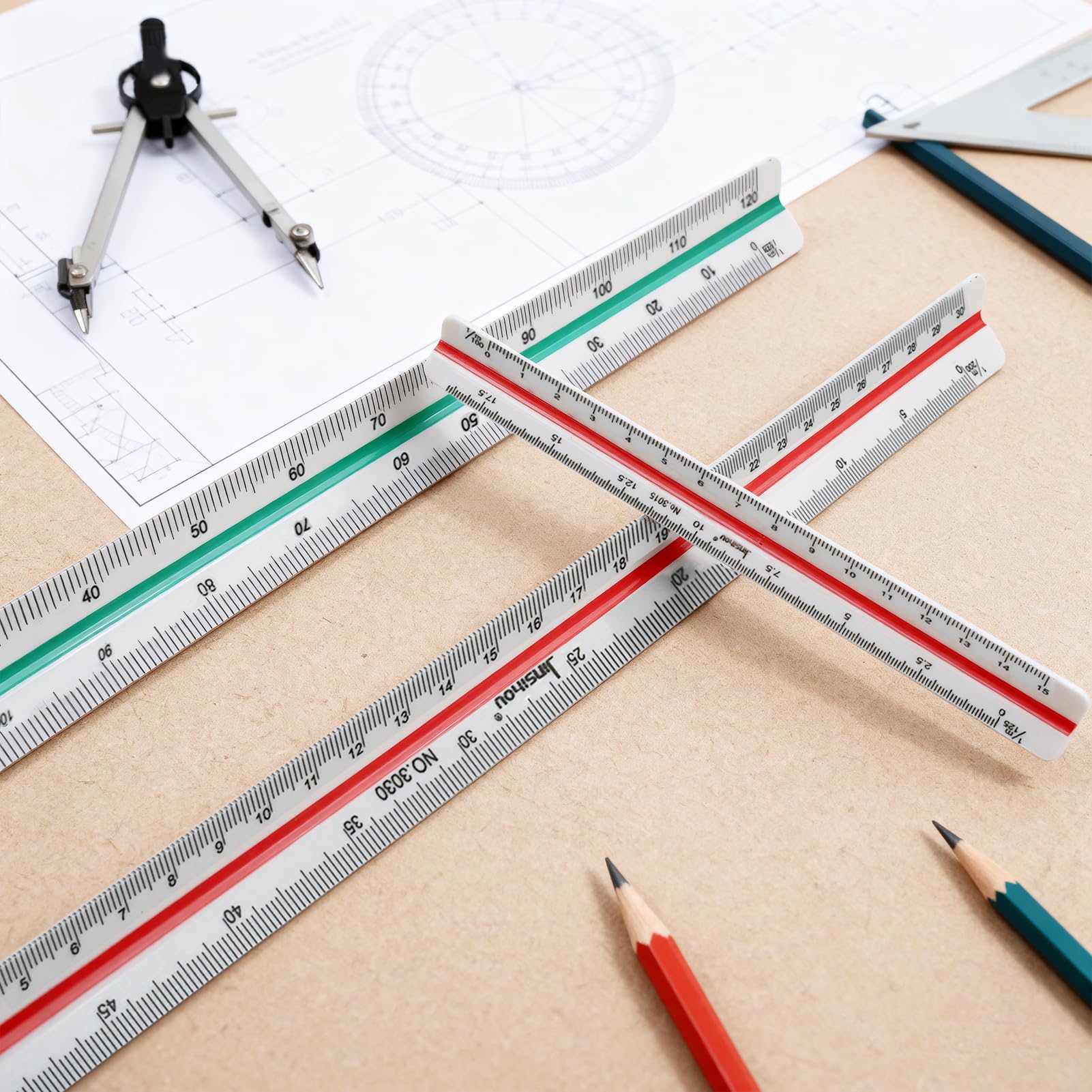 3 Piezas Regla de escala de plástico, escalimetro de 30 cm con Grabado Láser, (1:20 1:25 1:50 1:75 1:100 1:125 1:200 1:250 1:300 1:400 1:500) – Ideal para Arquitectos, Ingenieros y Estudiante