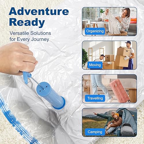 Miniatura 7 de HOUSE DAY Paquete de 22 bolsas de almacenamiento al vacío con bomba, bolsas de sellado al vacío que ahorran espacio para viajes de ropa, 4 Jumbo4