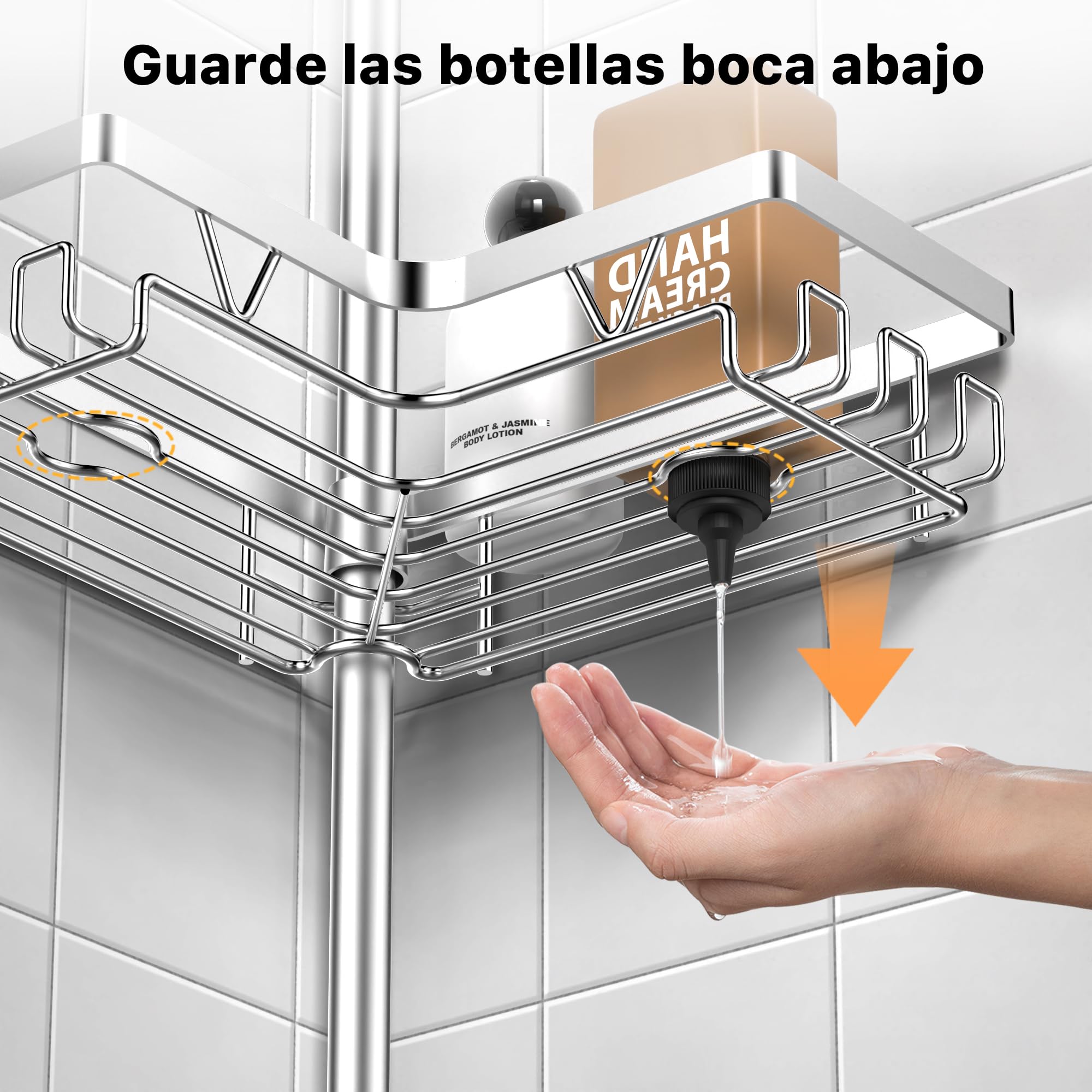 KEGII Estanteria Baño - Estanteria Telescopica Baño con 4 Estante Ducha, Soporte para Cepillos de Dientes, Ajustable 63.5-290 cm para Esquina o Bañera, Plata