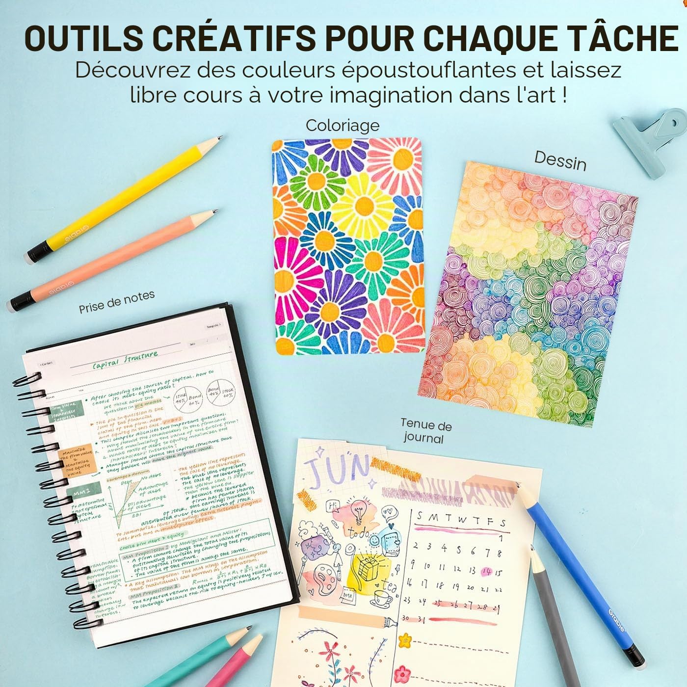 Grabie Lot de 36 stylos à encre gel effaçables, 36 couleurs, stylos à encre gel pour faire disparaître les erreurs, encres de couleurs assorties pour dessin, écriture, planificateur, stylos gel pour