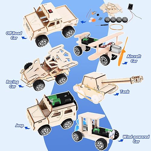 Miniatura 4 de JONRRYIN Proyectos STEM 6 en 1 para niños de 8 a 12 años, rompecabezas de madera 3D, kits de autos educativos de ciencia para niños, juguetes de
