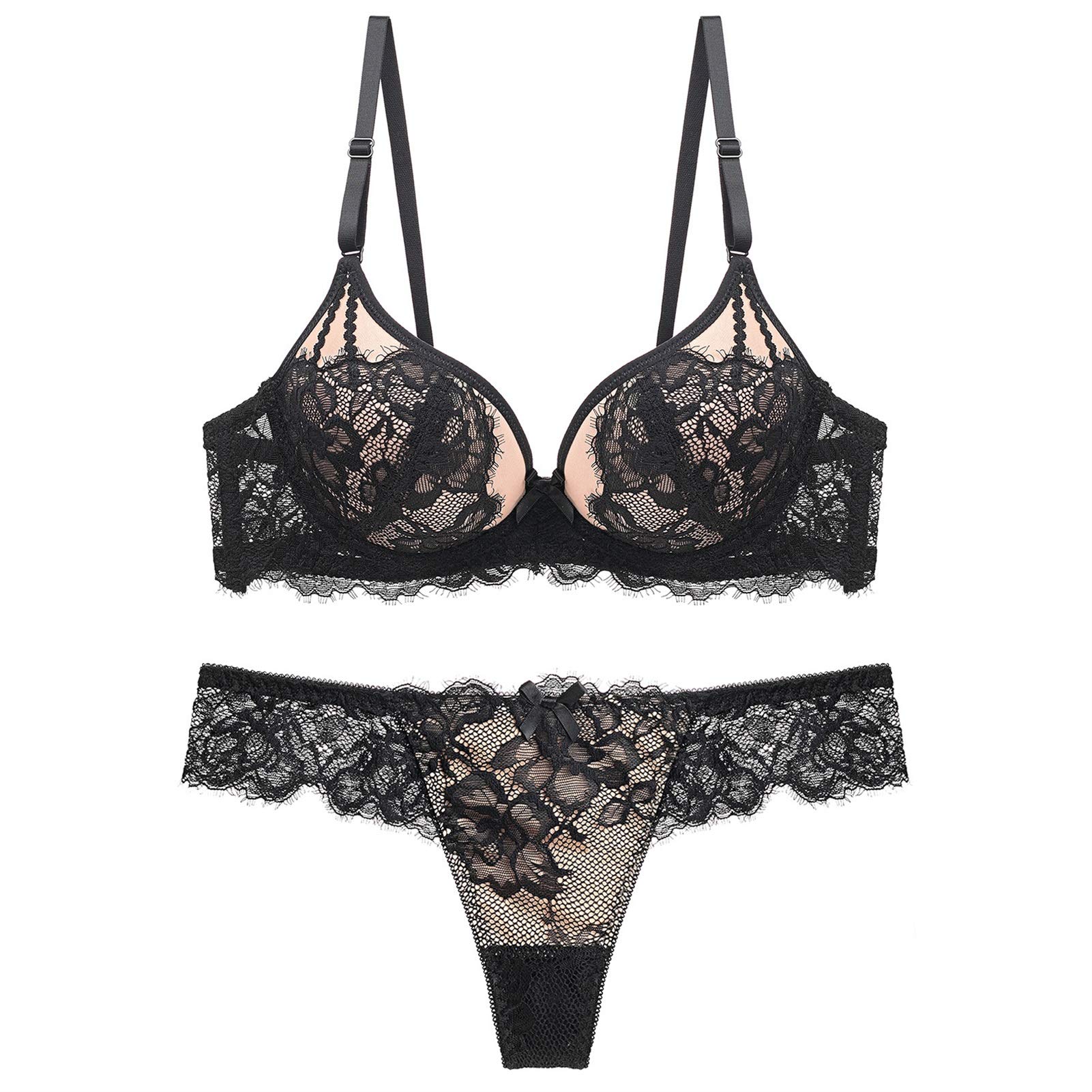 Ensemble lingerie dentelle sexy femme WENJUN noir taille XL bralette fine 75B