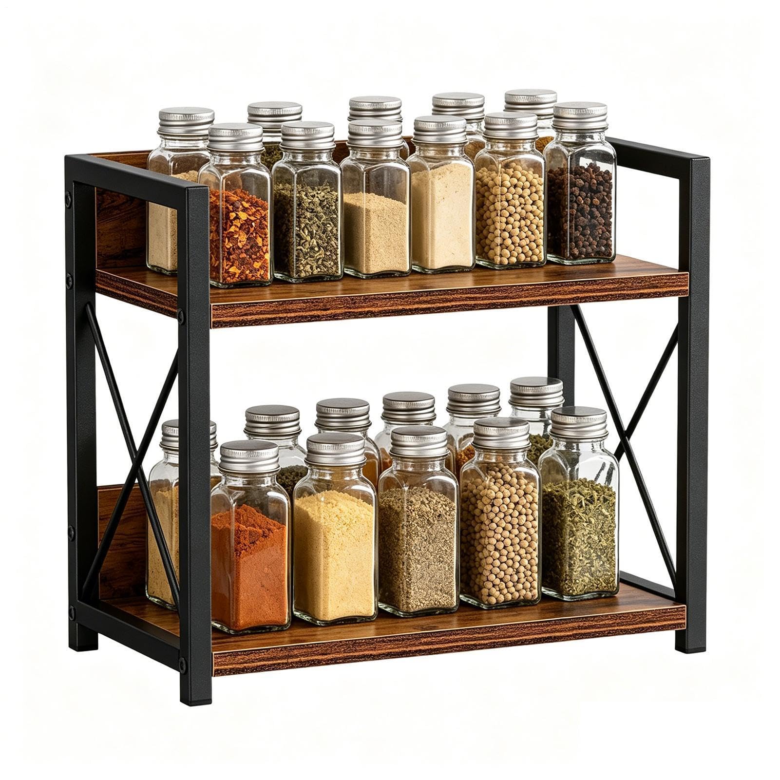 Estante de condimentos – Almacenamiento de 2 niveles de gran capacidad, estante de almacenamiento de condimentos resistente, para organización de esquina de despensa, hogar, baño, sala de estar