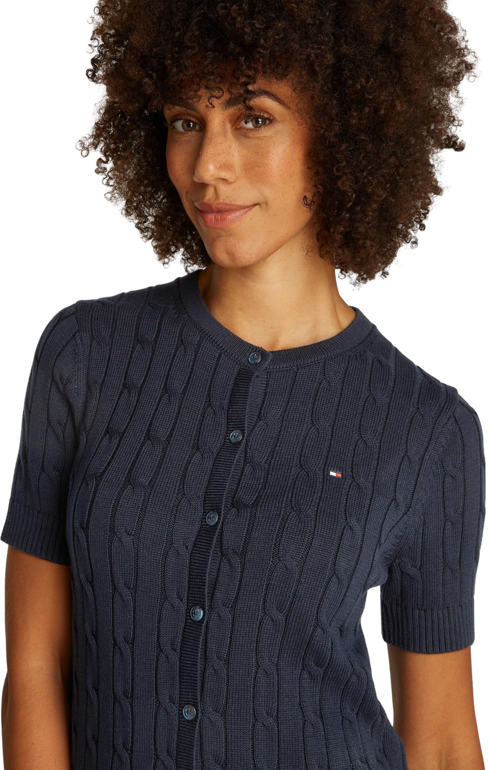 Tommy Hilfiger Chaqueta de Punto Mujer Cardigan Cable Mid Manga Corta