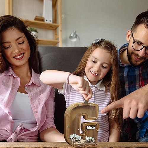 Miniatura 7 de Alcancía grande de madera personalizada para niños, niñas, niños y adultos, el mejor regalo para amigos (9.2 pulgadas - C)