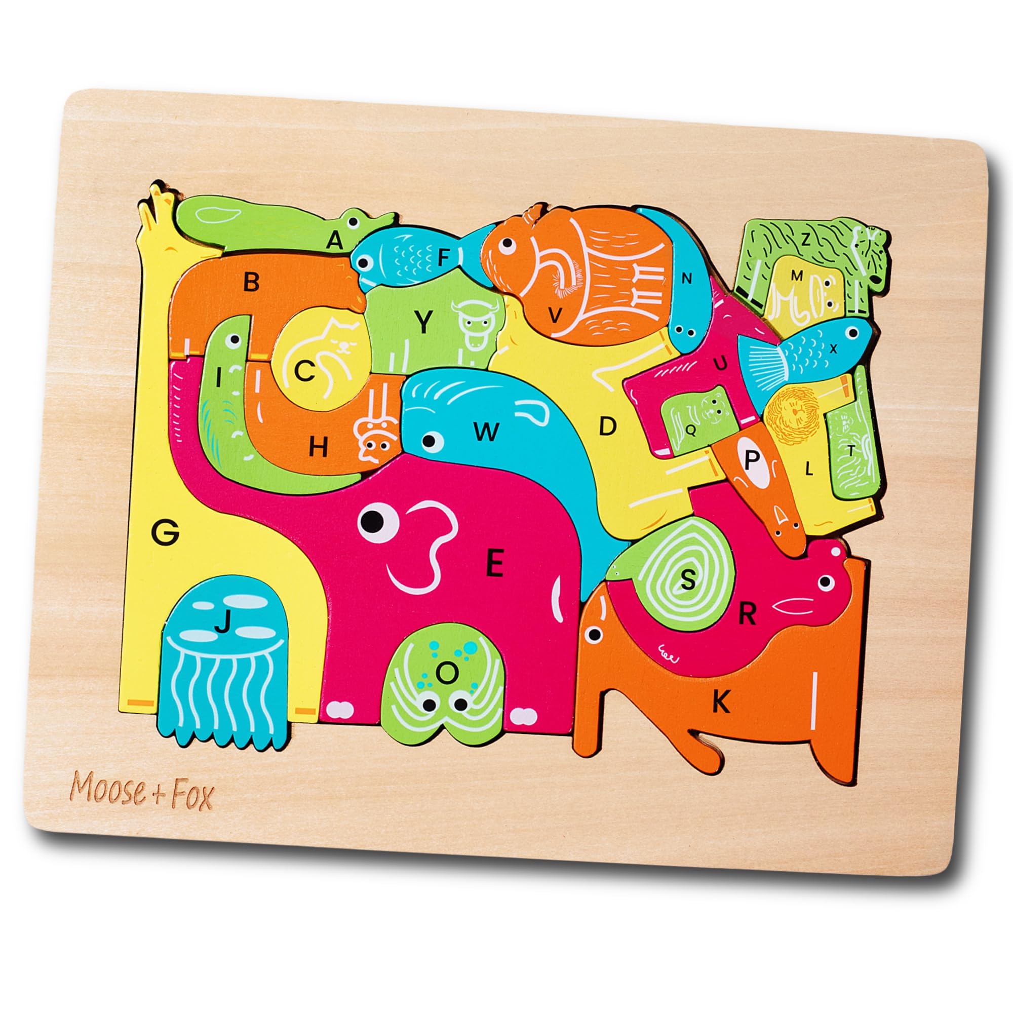 Amazon.co.jp: Moose + Fox Wood Puzzles for Kids Ages 4-6, Durable