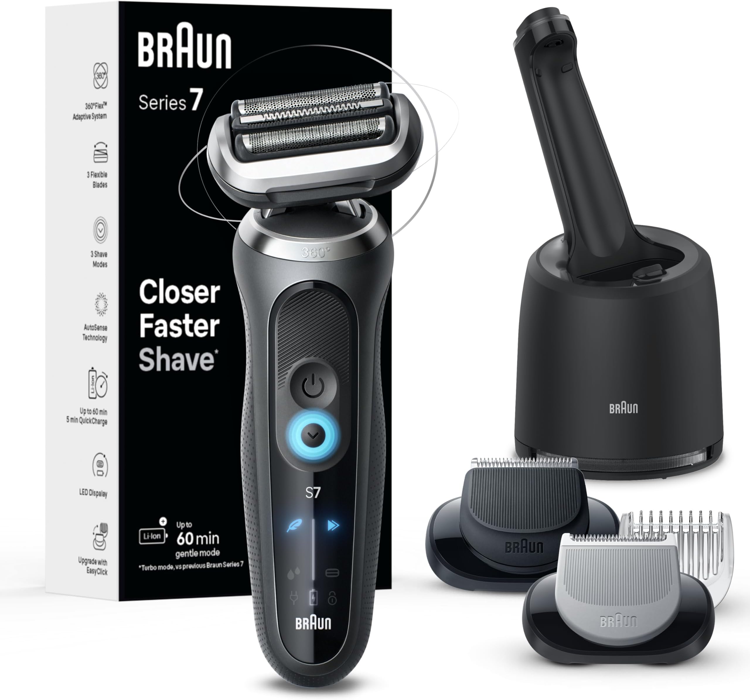 Electric Shaver for Men, Series 7 7177cc, Wet & Dry Shave, Turbo & Gentle Shaving Modes, Waterproof Foil Shaver, Space Grey
