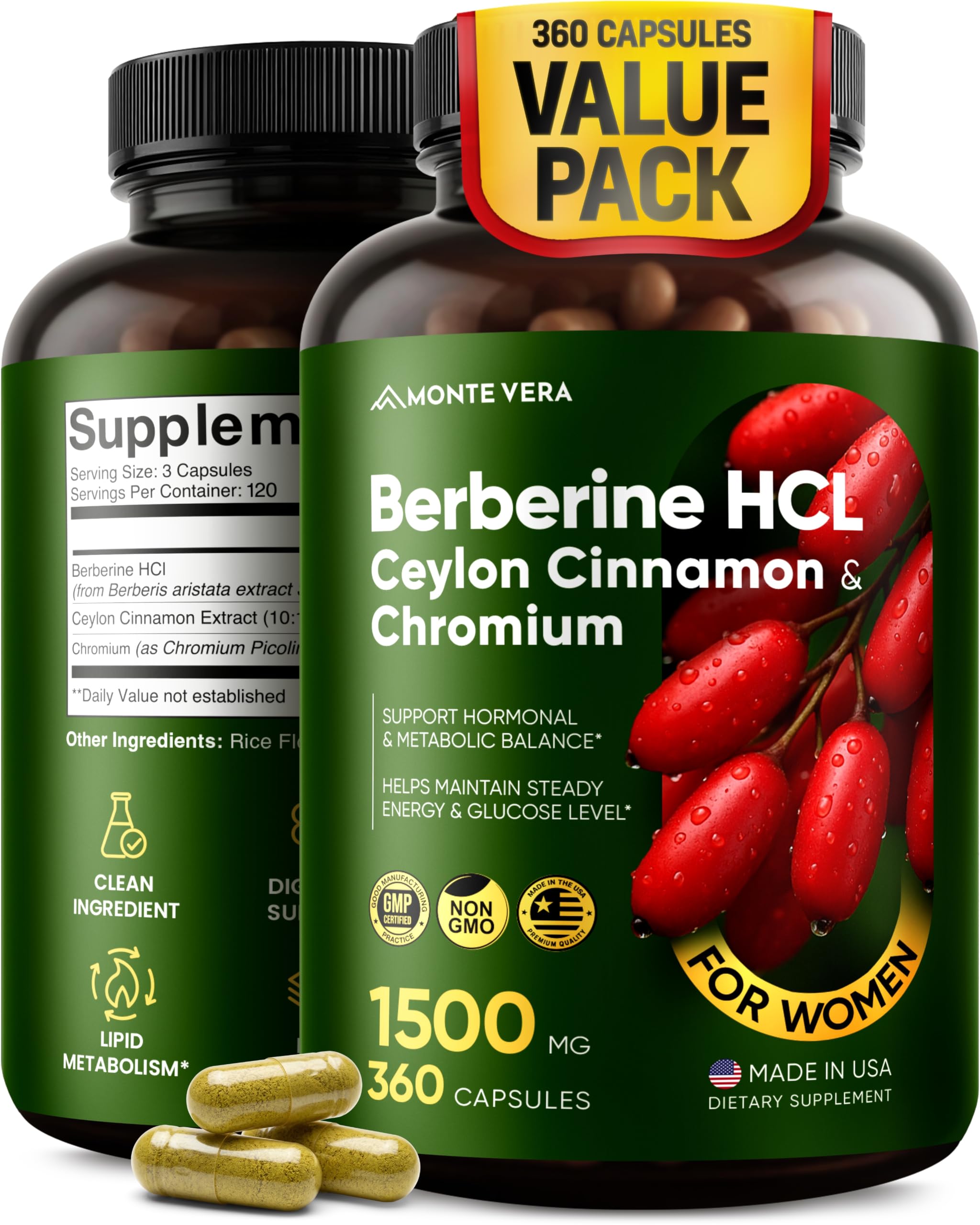 Berberine HCL 1500mg with Ceylon Cinnamon & Chromium 90 Capsules — Amazon image 10