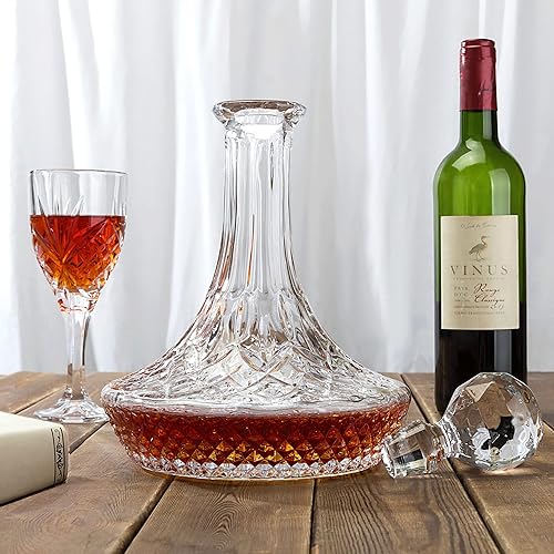 Miniatura 4 de KANARS Jarra decantadora de vino, soplada a mano, aireador de vino tinto 42.3 fl oz/42oz, jarra de vino de licor de cristal con tapón para cena de