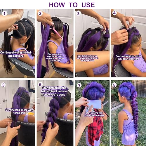 Miniatura 5 de Cabello trenzado morado de 24 pulgadas, pelo sintético preestirado para trenzas, 2 paquetes de extensiones de cabello largo Rumi morado para fiesta