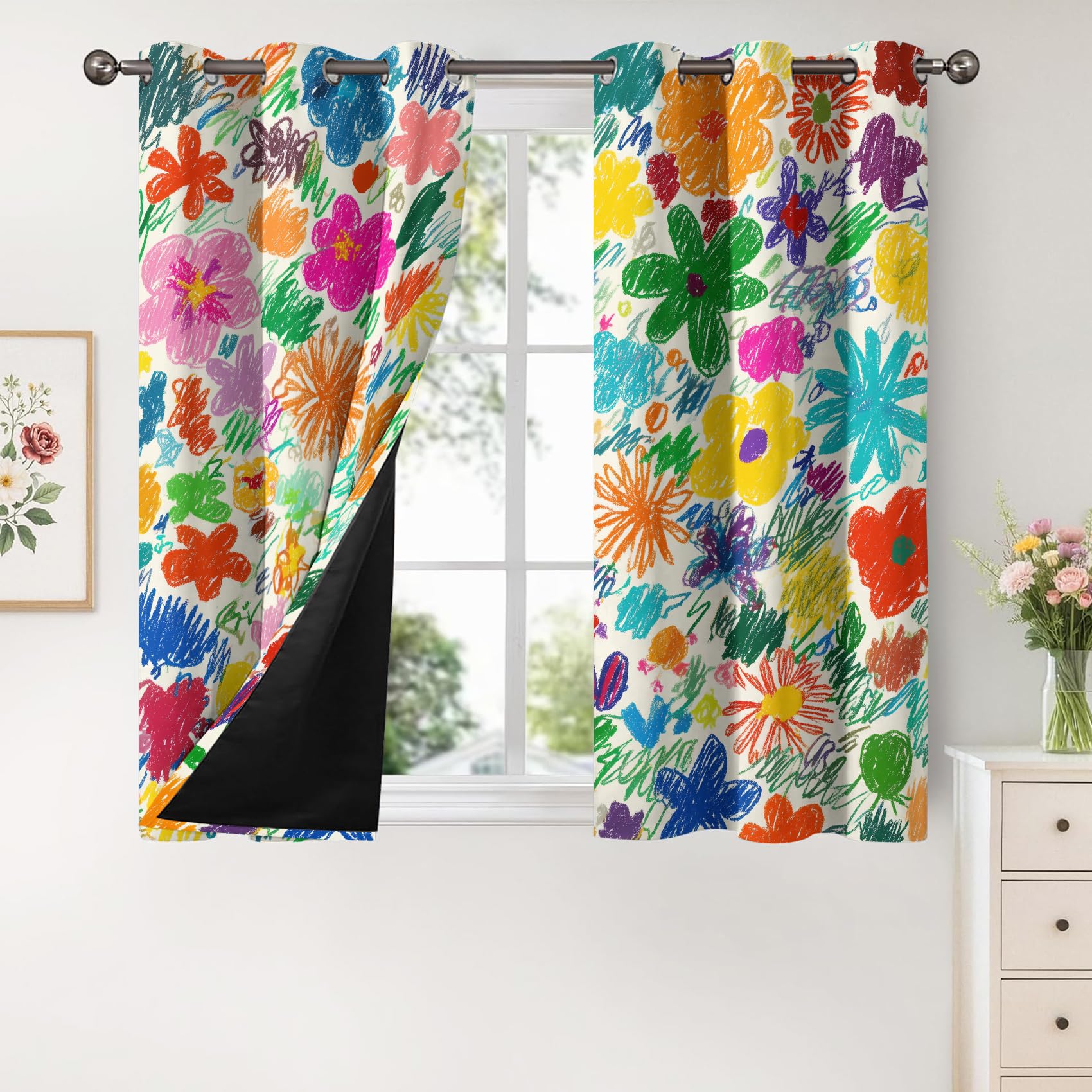 Generisch Blumen Farbenfroh Vorhänge 2er Set, H 260 x B 140 cm Deko