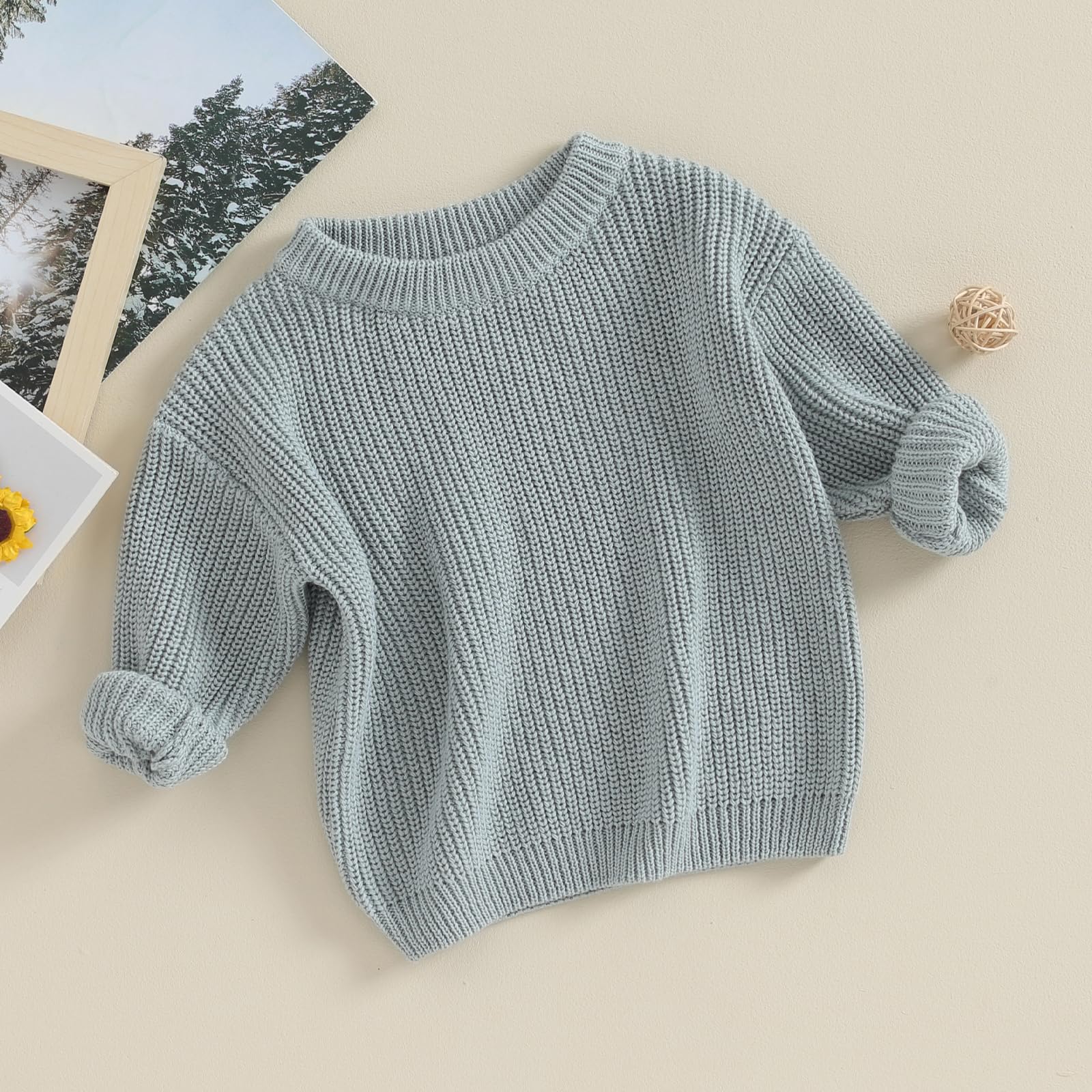 Baby Girls Boys Sweater Solid Color Long Sleeve Crew Neck Knit Pullover Warm Sweater Toddler Clothes Knitwear Baby Jumpers Tops Casual for Fall Winter — view 2