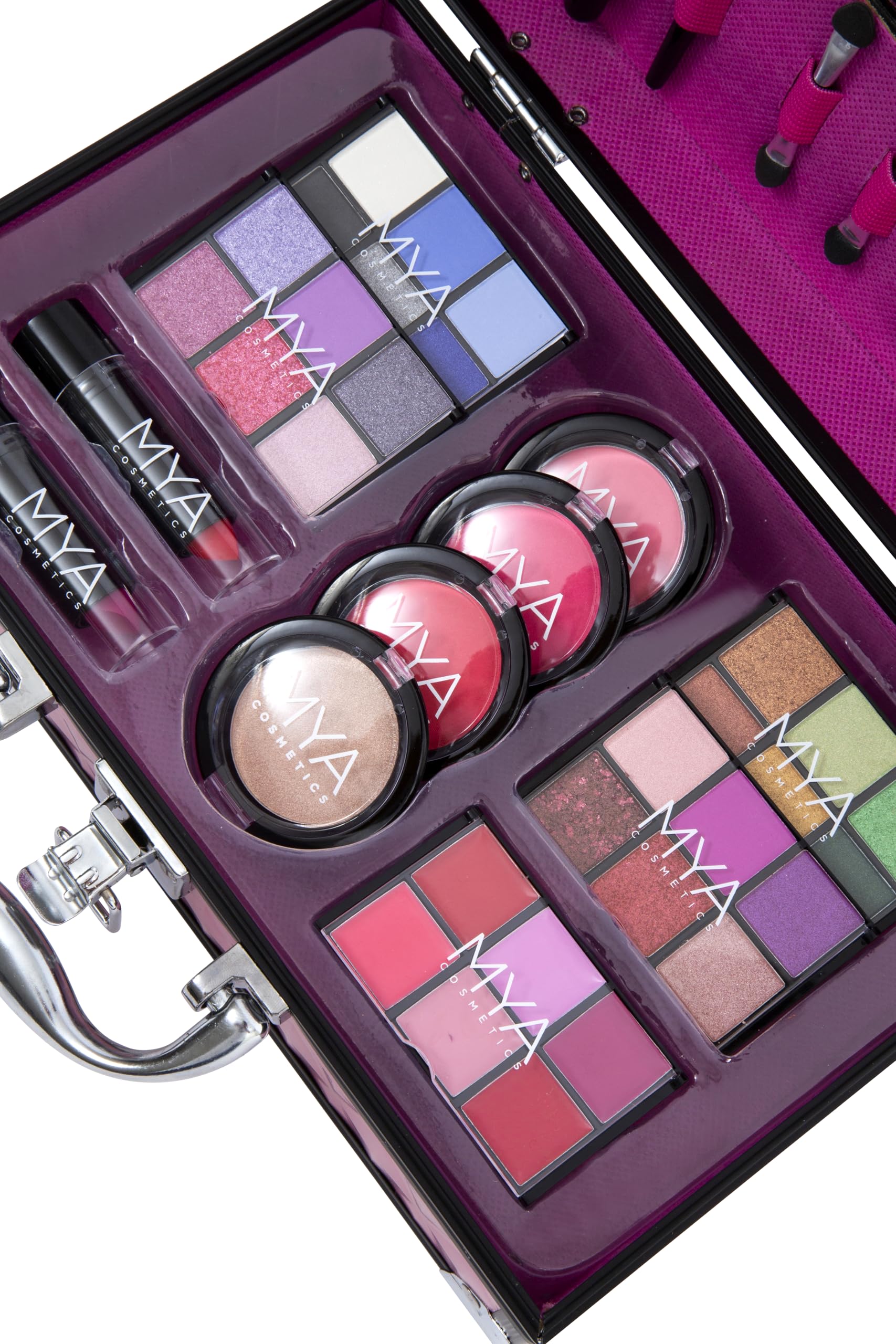 MYA Cosmetics - Mya Bon Voyage | Make-up-Set | Komplettes Etui mit Lidschatten, Rouge, Gloss und professionellen Pinseln (Rosa)