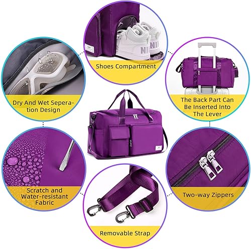 Miniatura 4 de FIORETTO Bolsa de deporte para mujer con compartimento para zapatos, capacidad de 37 litros, ideal para viajes, gimnasio, deportes, lona, fin de