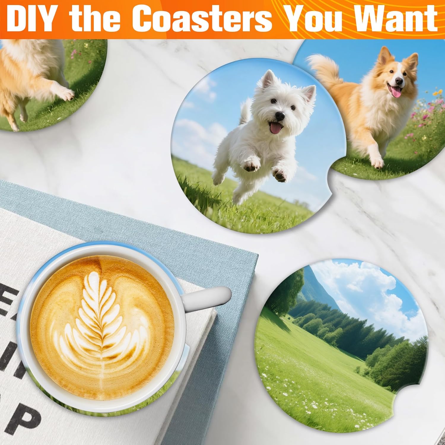 50 PCS Sublimation Car Coasters Blanks Ceramic Tiles Bulk, 2.6 IN Ceramic Car Coasters with Finger Notch for Easy Removal 50 Cork Sticker Back, Round Coaster Sublimation for Heat Transfer DIY Painting