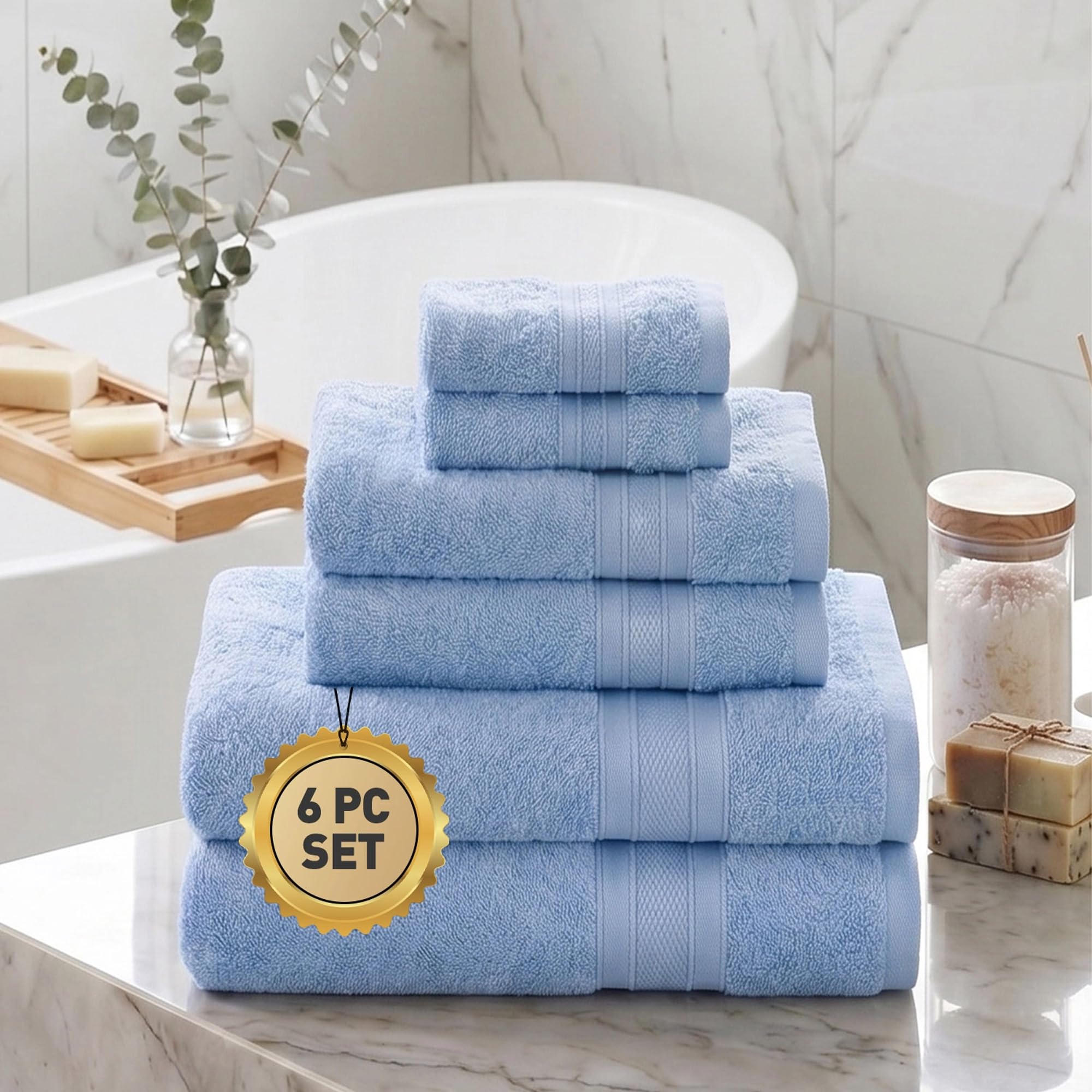 TRIDENT Soft Comfort Air Rich Towels for Bath, 100% Cotton Towel, Super Soft, Highly Absorbent, 6 Pieces Towel Set, 500 GSM - Allure