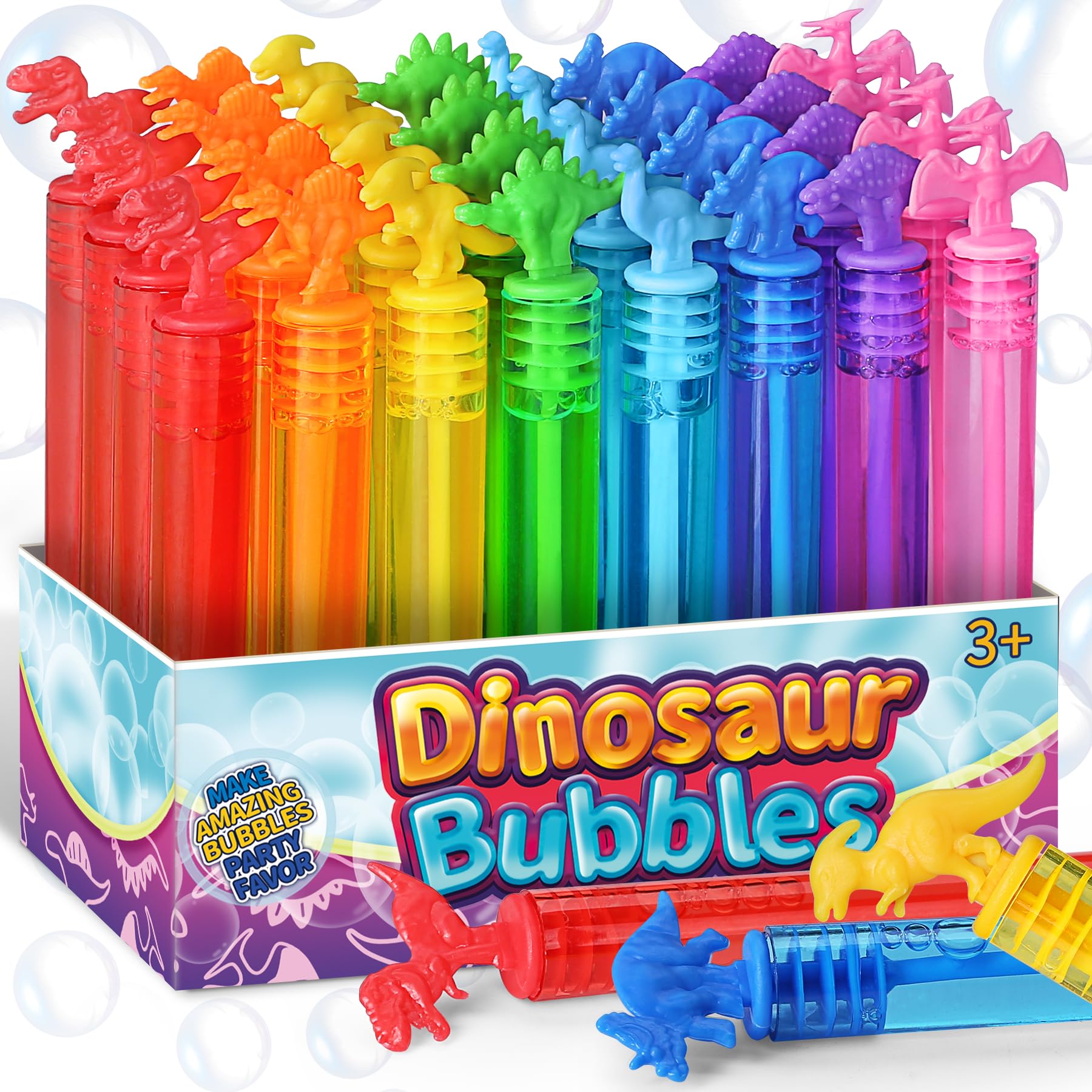 32 Piece Mini Dinosaur Bubble Wand (8 Style), Dino Theme Party Favors Neon Toy for Kids Child, Pinata Suffer, Goodie Bags Filler, School Classroom Prizes, Summer Outdoor, Gifts for Girl Boy