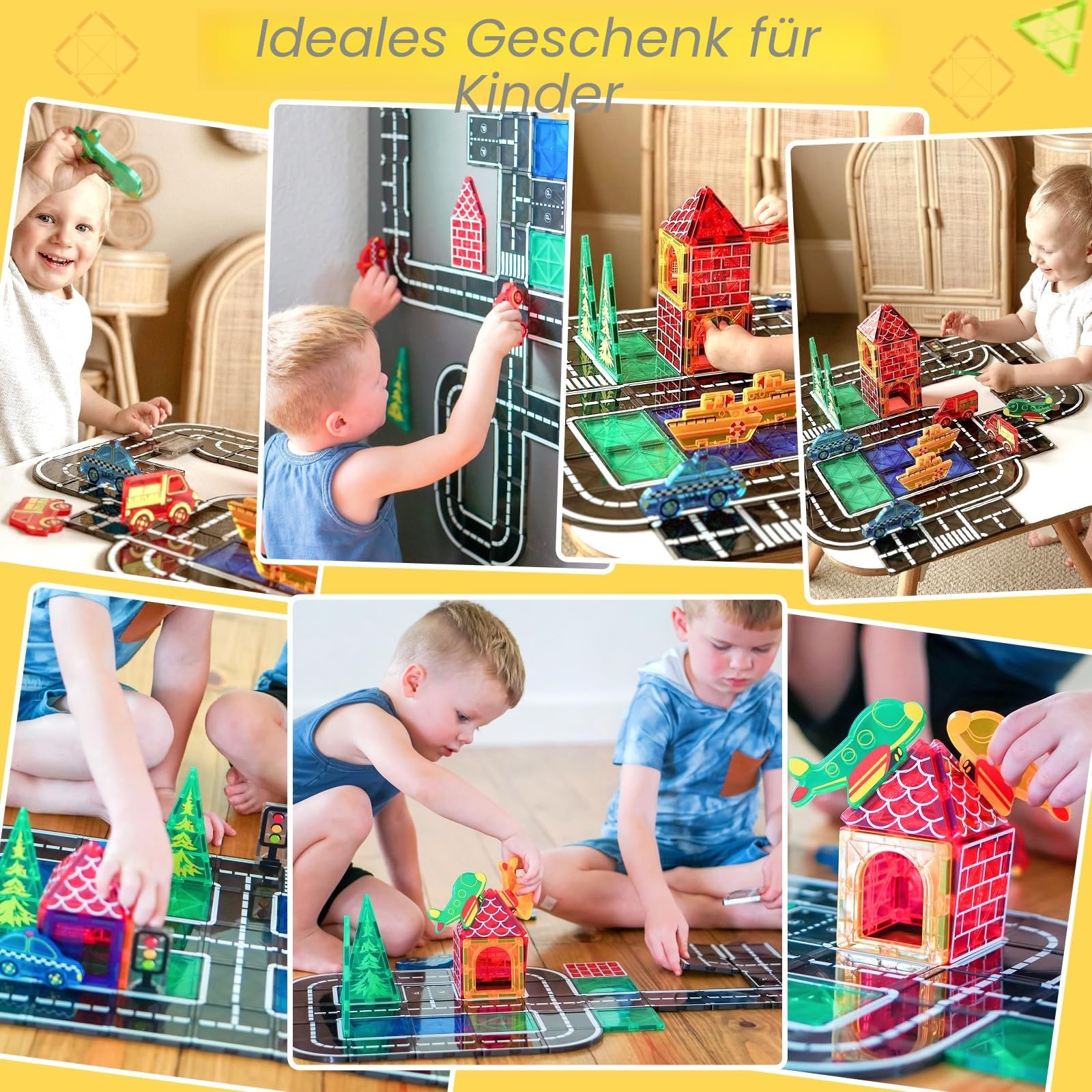 Coodoo Magnetische Fliesen Stadtstraßen-Set, Kinderspielzeug, sensorische Spiele für 3-jährige Jungen und Mädchen, magnetische Blöcke für Kinder im Alter von 3–5, 4–8 Jahren, Klassenzimmer, Muss für