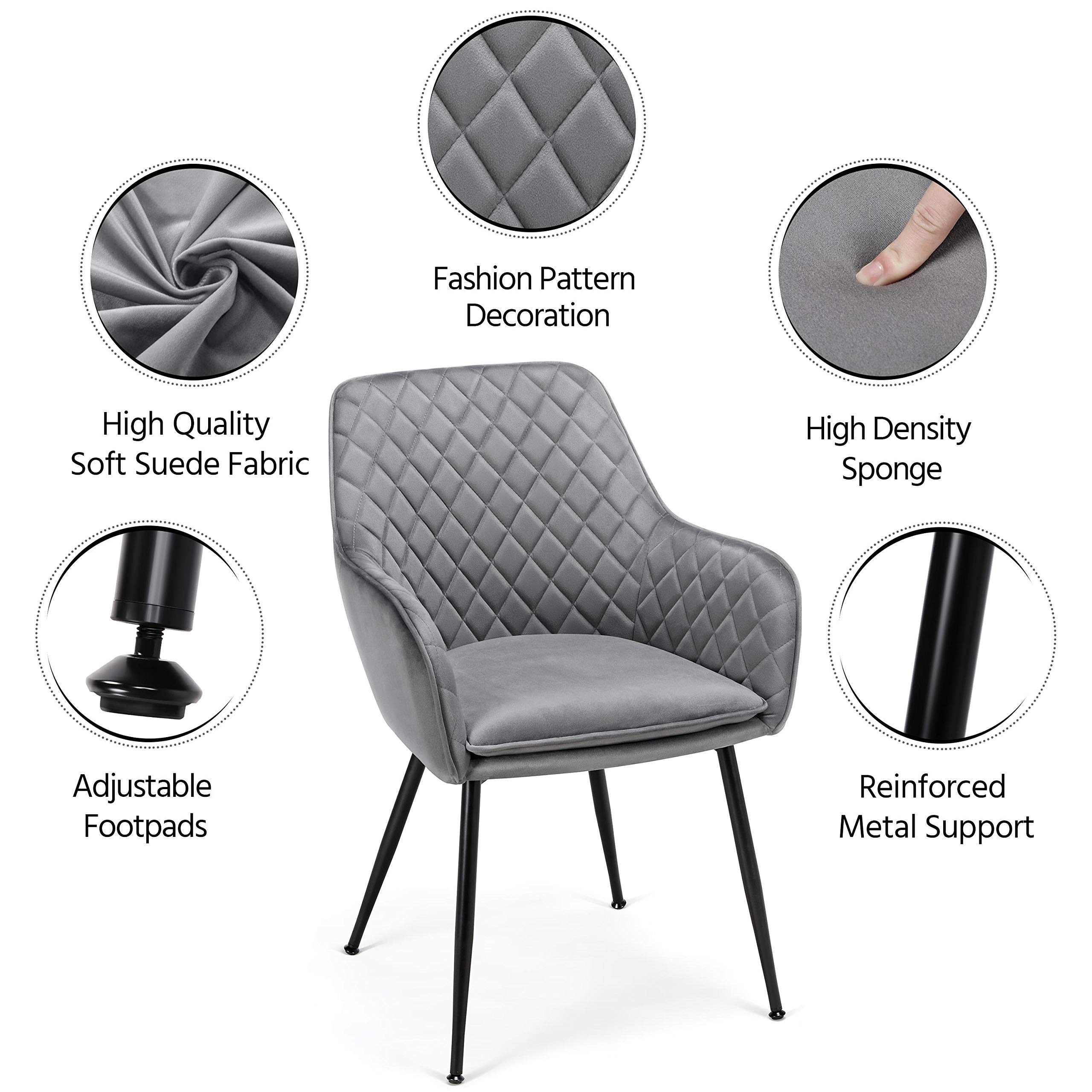 Yaheetech Dining Chairs Velvet Armchairs for Counter Lounge Living Room Corner Chair Steel Legs