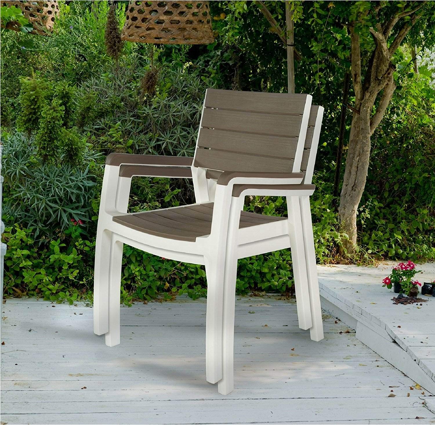 Keter Harmony - Set di 2 sedie impilabili per interni ed esterni, per sala da pranzo e intrattenimento, 2 pezzi, colore cappuccino e bianco