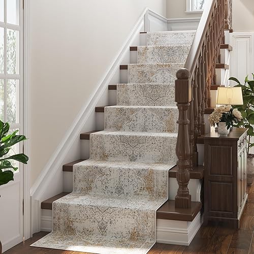 Vista 2 de jinchan Alfombra de pasillo lavable de 2 x 10 pulgadas, estilo vintage, envejecida, para interiores, delgada, tradicional, con estampado floral