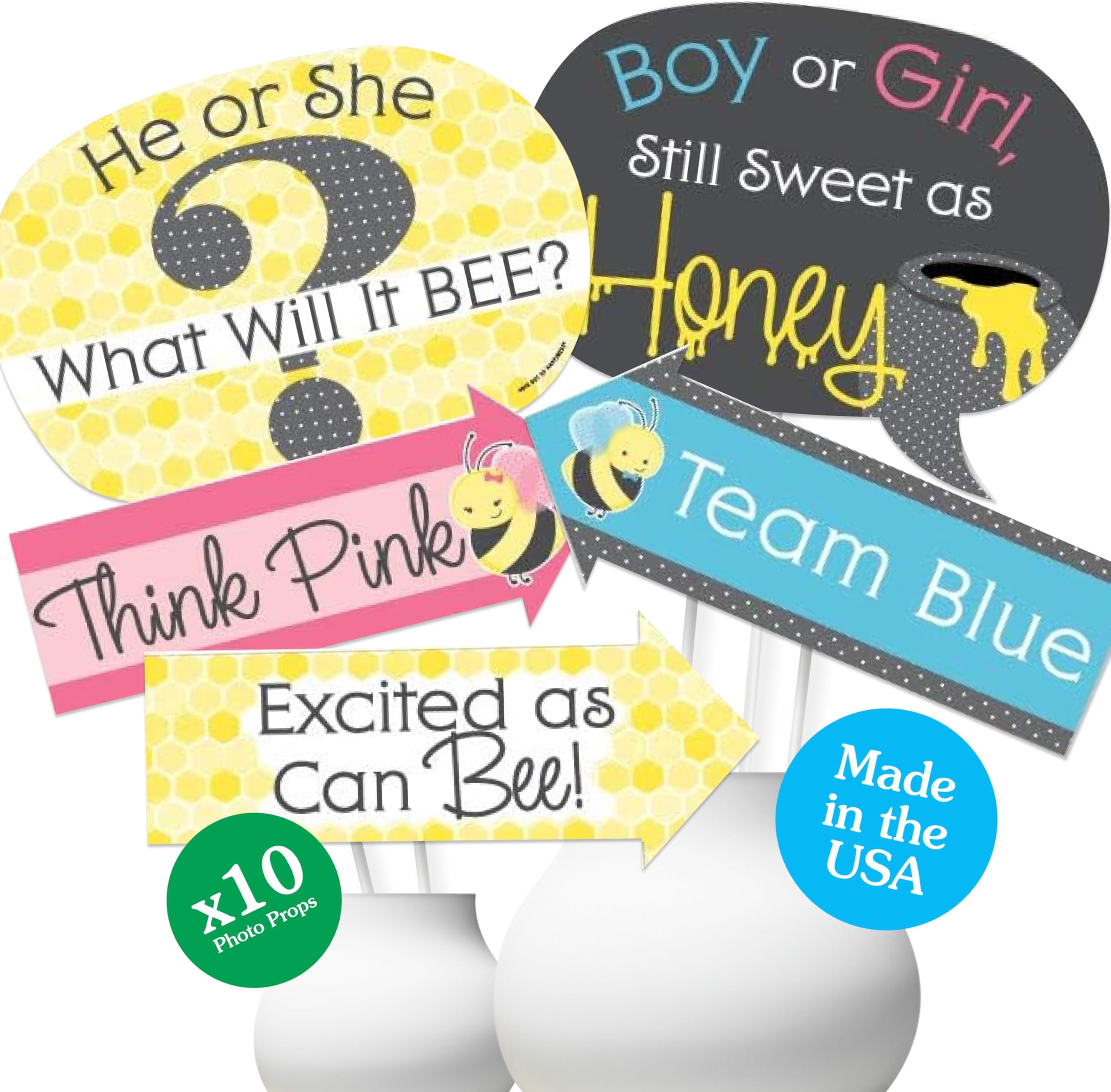 Big Dot of Happiness - Gender Reveal Party Set, Funny What Will It Bee Decor, Gender Party Photo Booth Props Kit, Boy or Girl Celebration - 10 Piece
