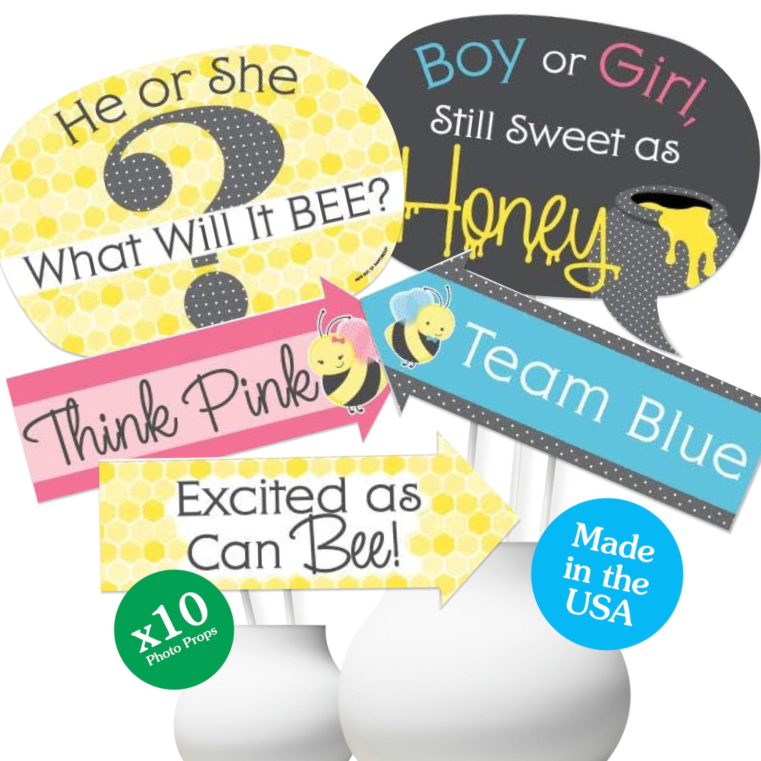 Gender Reveal Party Set, Funny What Will It Bee Decor, Gender Party Photo Booth Props Kit, Boy or Girl Celebration - 10 Piece