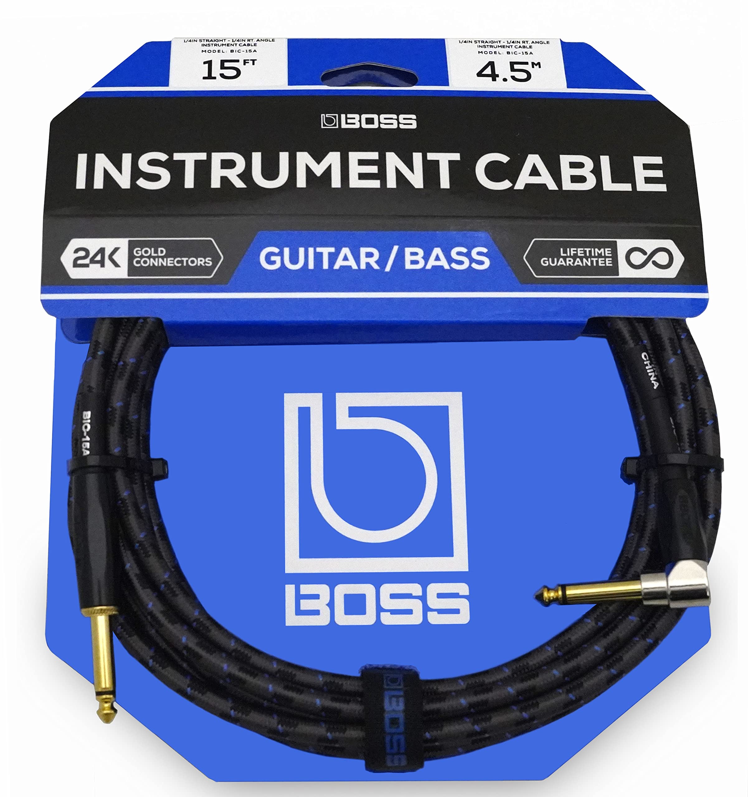15-Feet (4.5m) Instrument Cable, Straight/Angle ¼” Jack (BIC-15A)