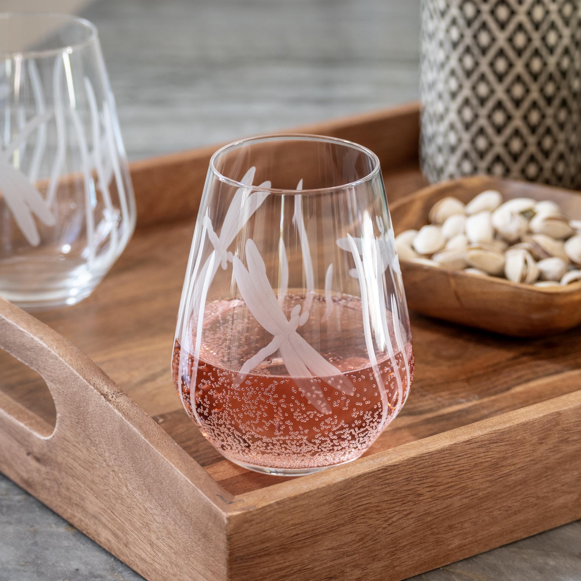 Rolf Glass Weinglas ohne Stiel, 530 ml, Weingläser, hergestellt in den USA, geätzte Weingläser ohne Stiel, 2 Stück